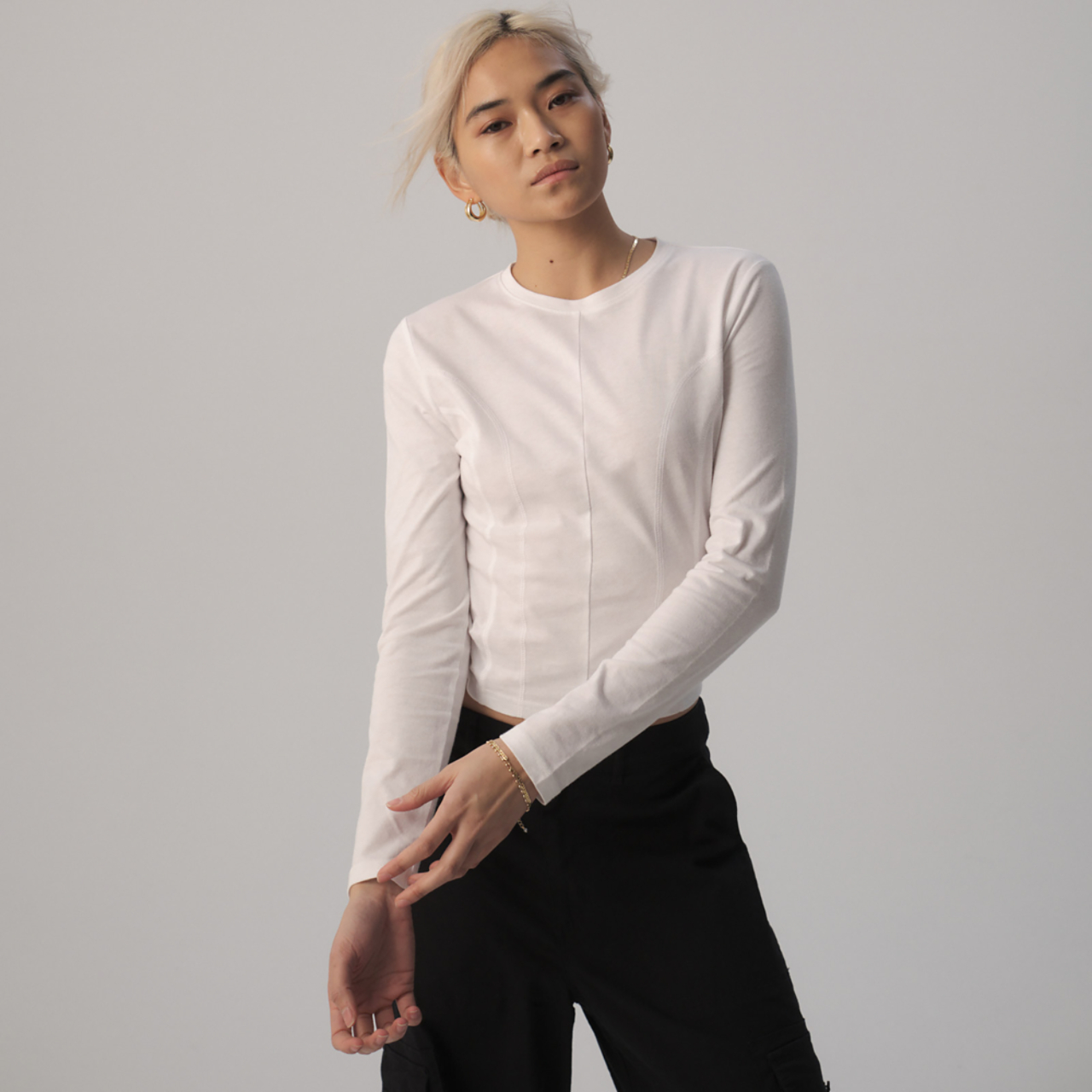 Cozi Sculpted Long Sleeve T-Shirt Image 1 of 5. Tap to open photo gallery.