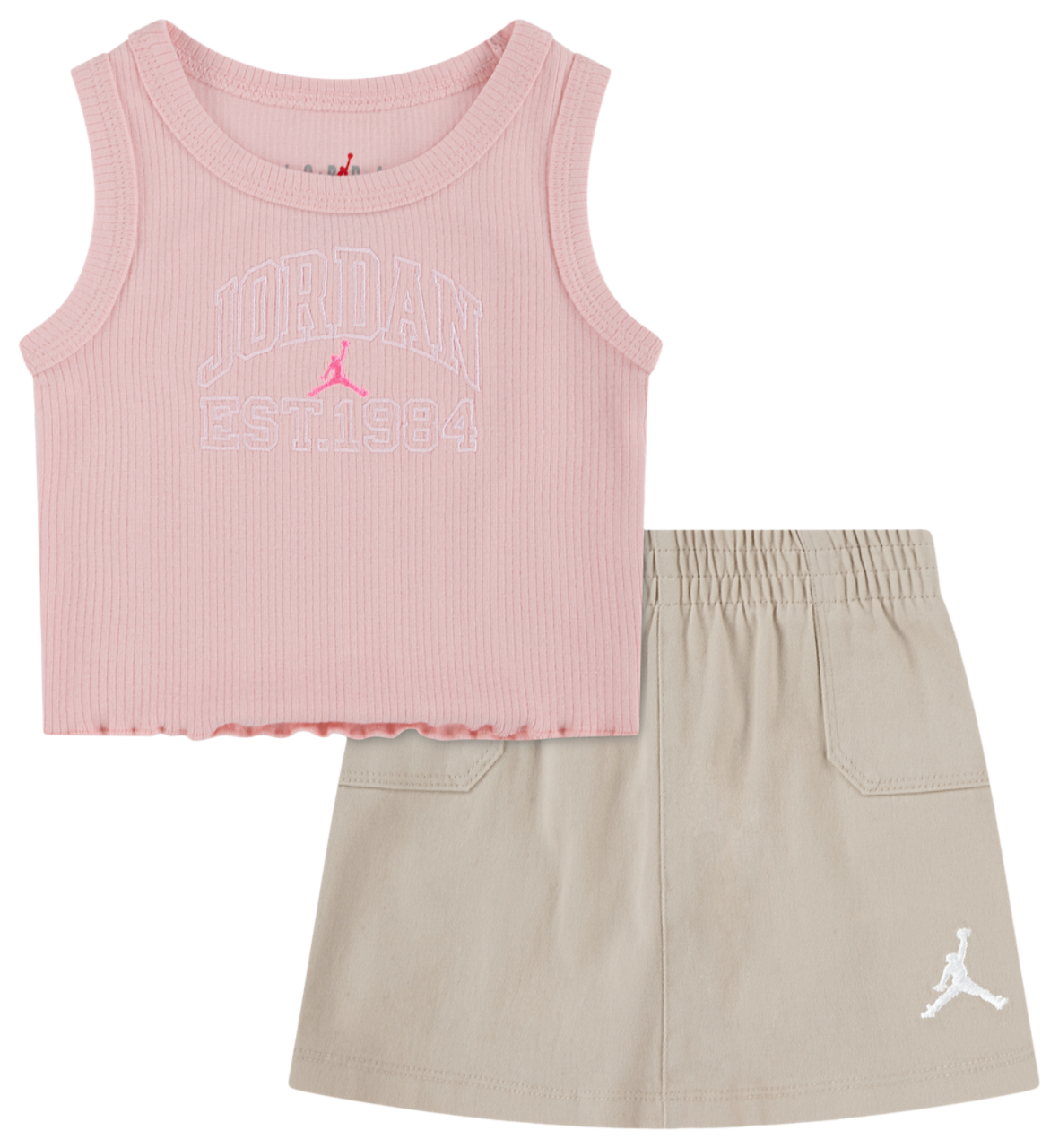 Jordan Ribbed Baby T-Shirt Cargo Skirt Set Image 1 of 5. Tap to open photo gallery.