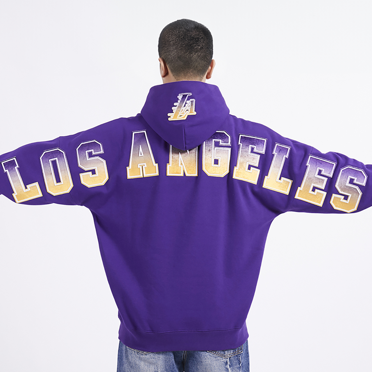 Pro Standard Lakers OS Letters Fleece P/O Hoodie Image 5 of 5. Tap to open photo gallery.