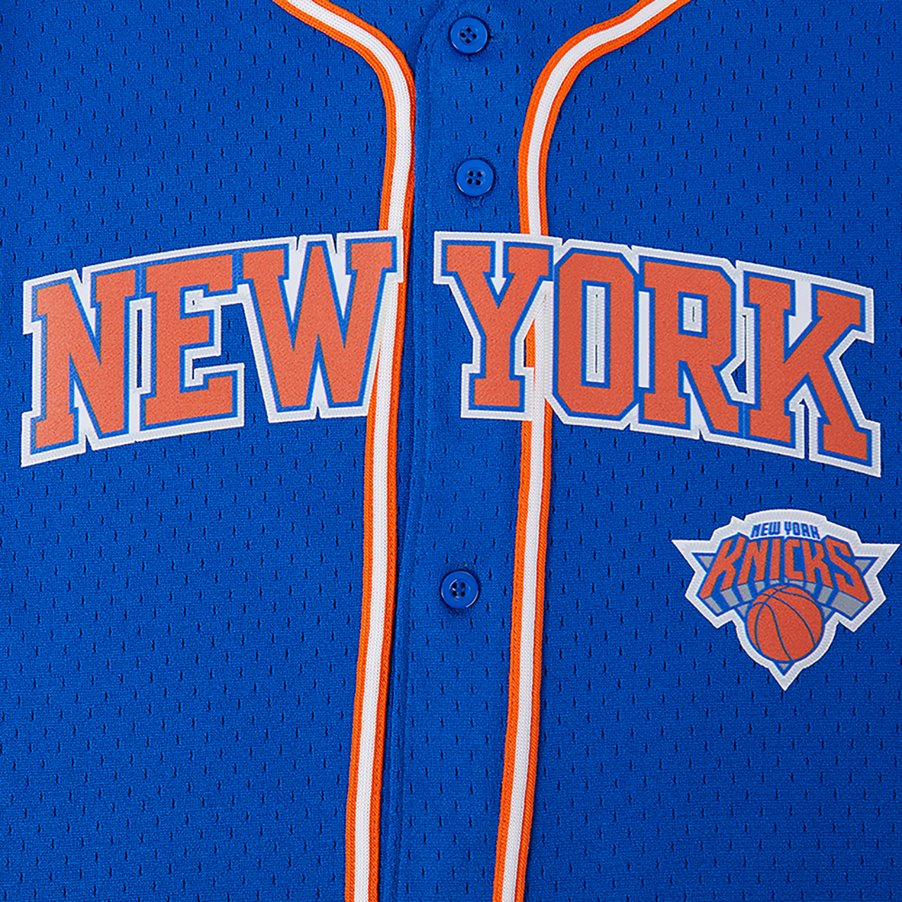Pro Standard New York Knicks Classic Mesh Button Down Shirt Image 9 of 9. Tap to open photo gallery.