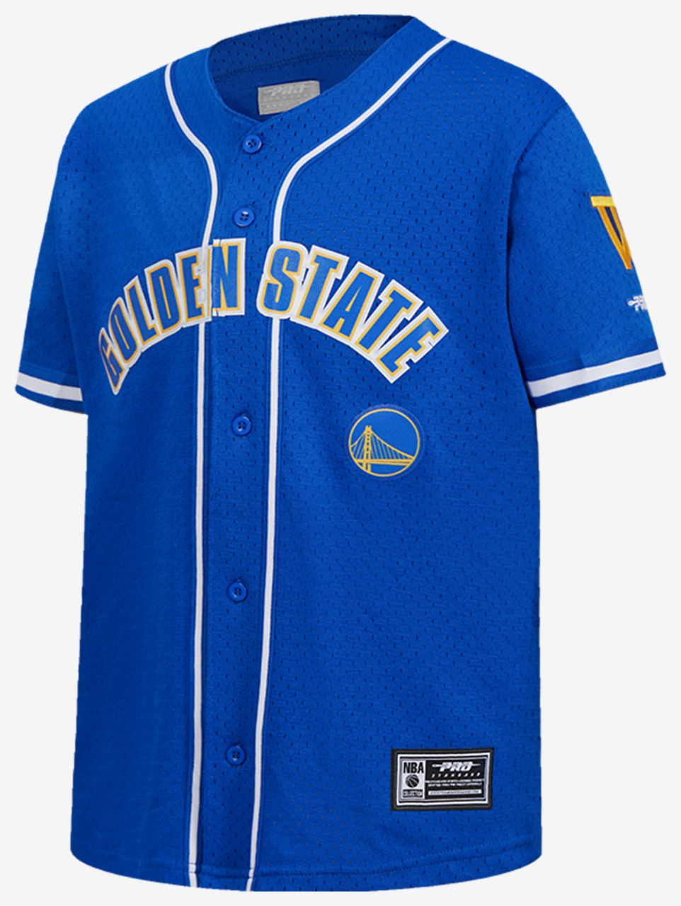 Pro Standard Golden State Warriors Classic Mesh Button Shirt Image 3 of 8. Tap to open photo gallery.