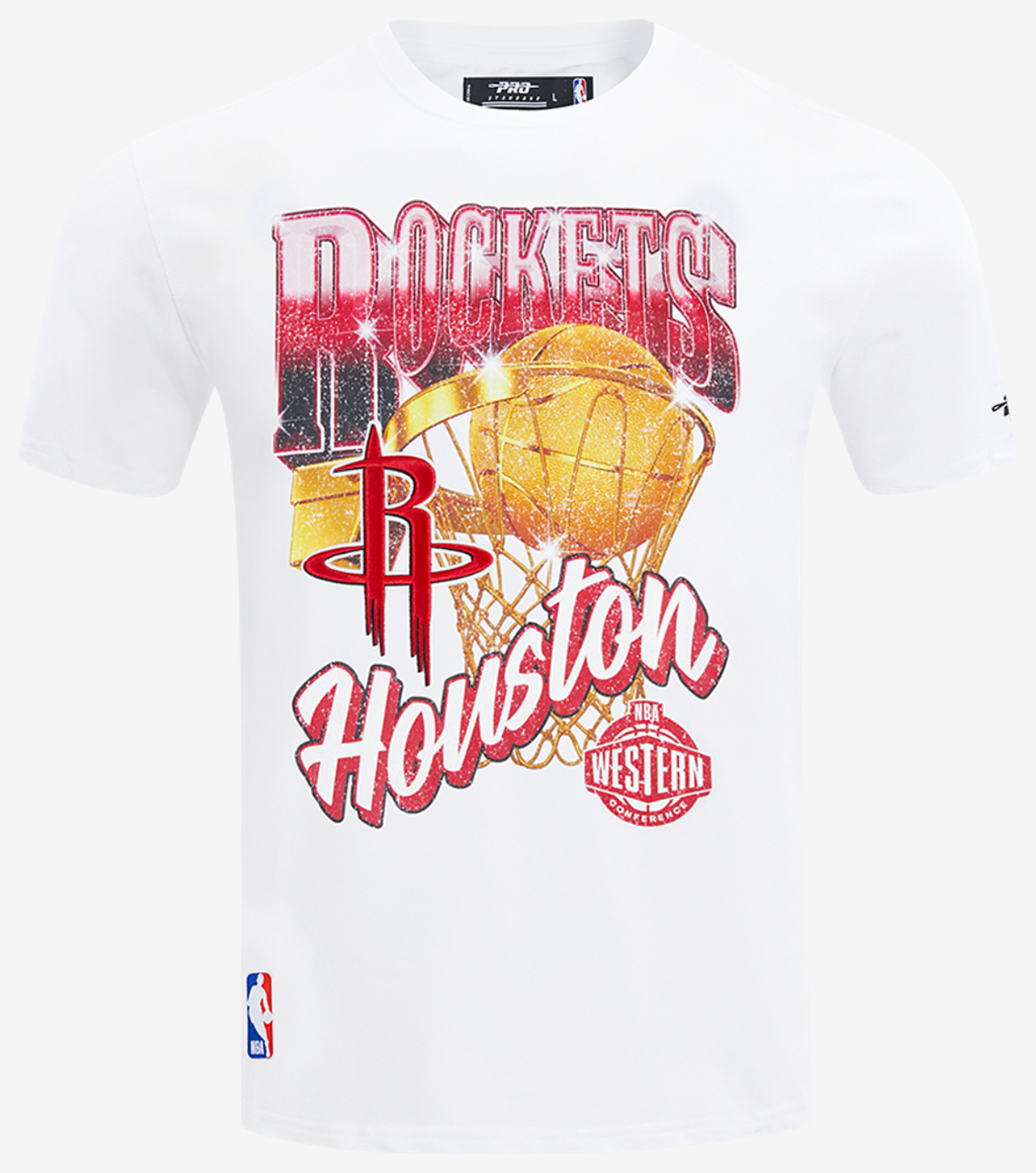 Pro Standard Rockets Gold Hoops Short Sleeve Flex T-Shirt Image 1 of 7. Tap to open photo gallery.