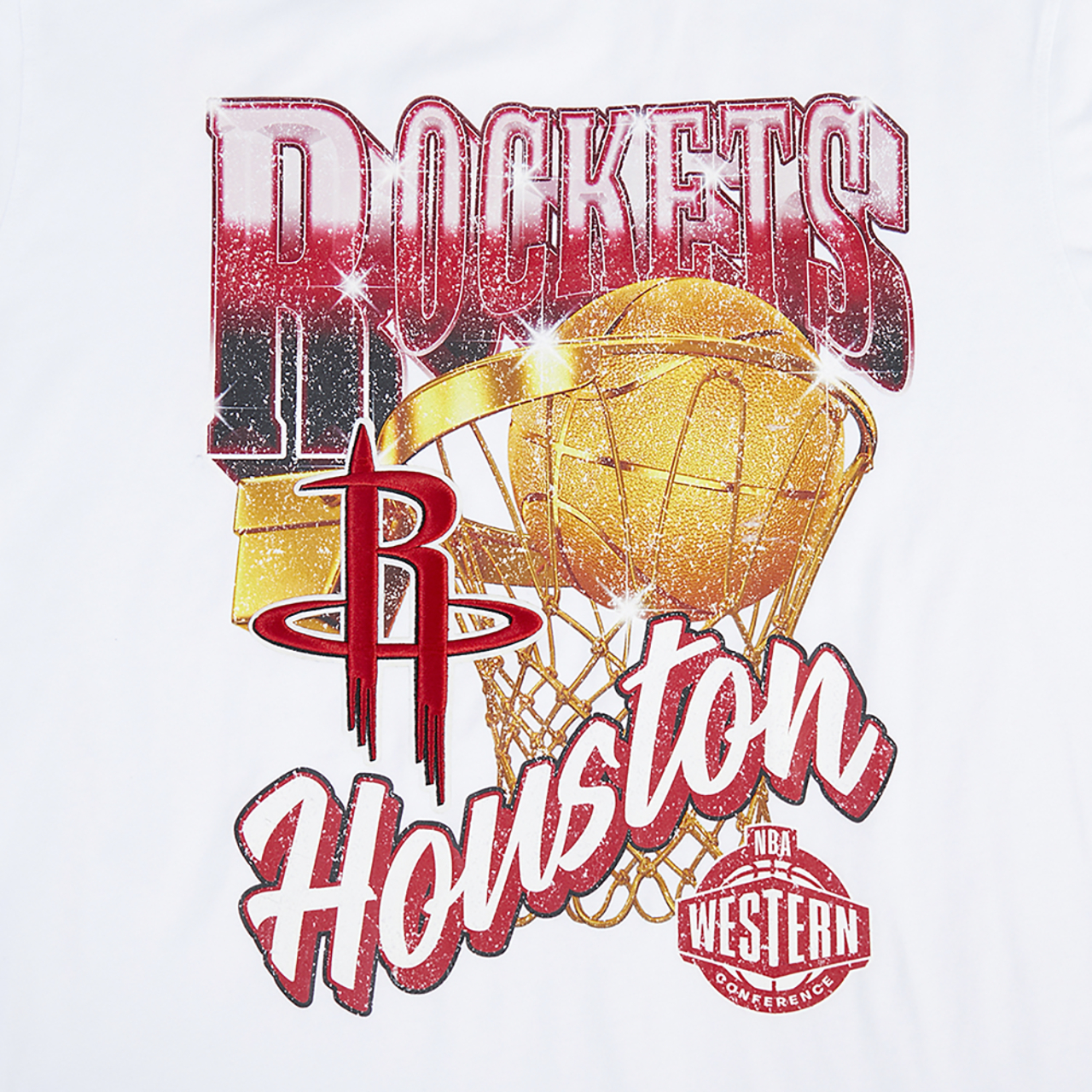 Pro Standard Rockets Gold Hoops Short Sleeve Flex T-Shirt Image 5 of 7. Tap to open photo gallery.