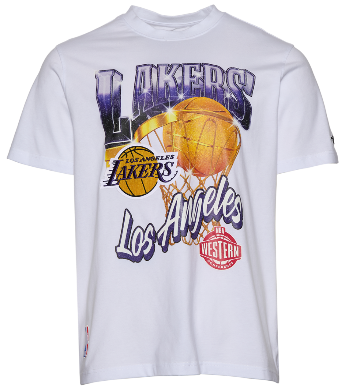 Pro Standard Mens Lakers Gold Hoops Short Sleeve Flex T-Shirt - White/Multi Size S