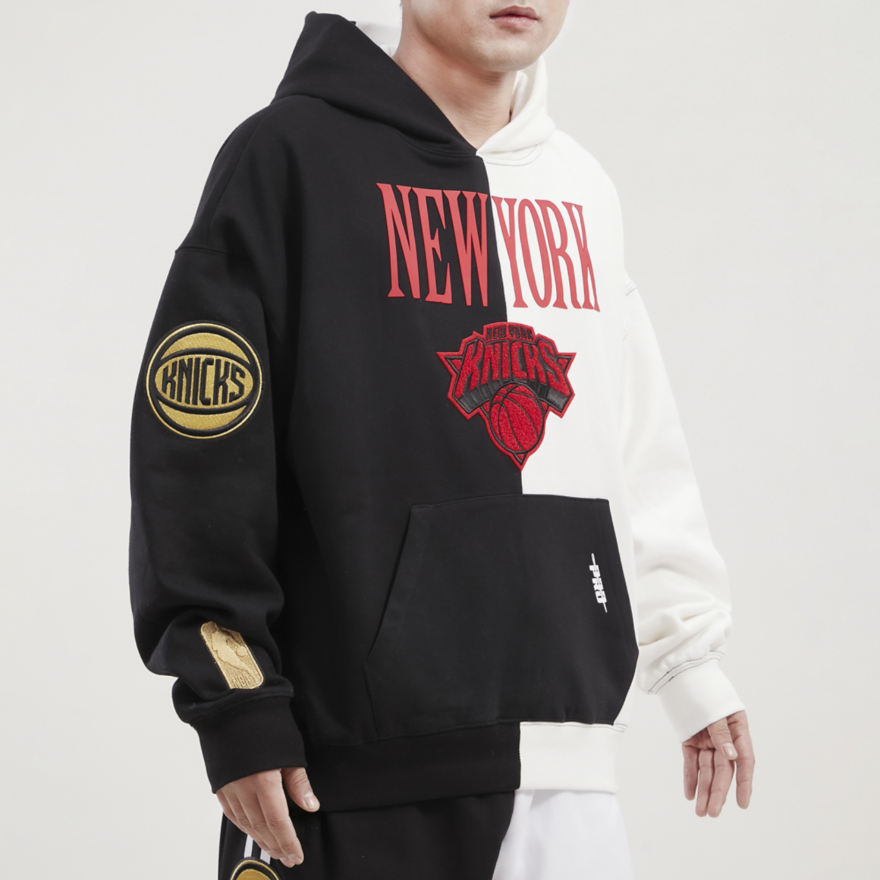 Pro Standard Knicks Split Drop Shoulder Pullover Hoodie Image 3 of 4. Tap to open photo gallery.