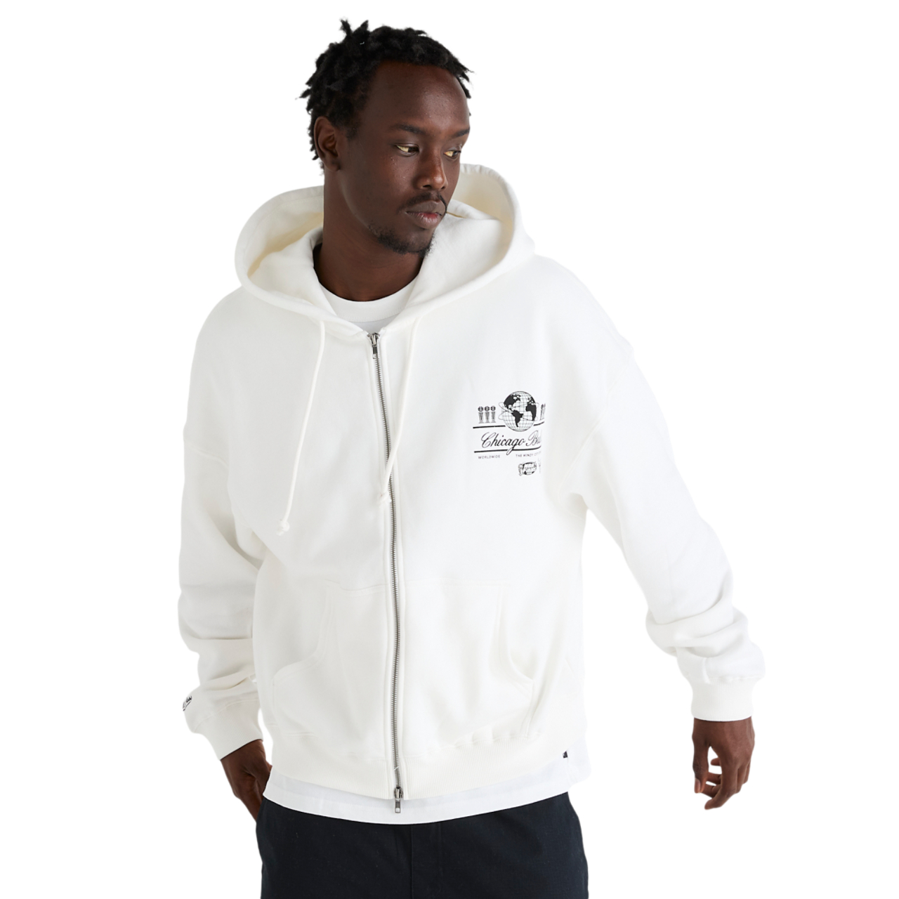 Mitchell & Ness Worldwide Bulls Fleece Hoodie Image 1 of 7. Tap to open photo gallery.