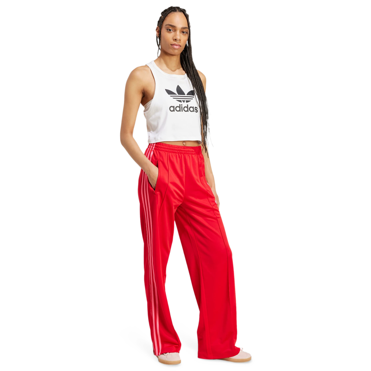 adidas 3-Stripes Flared Firebird Track Pants Image 5 of 5. Tap to open photo gallery.