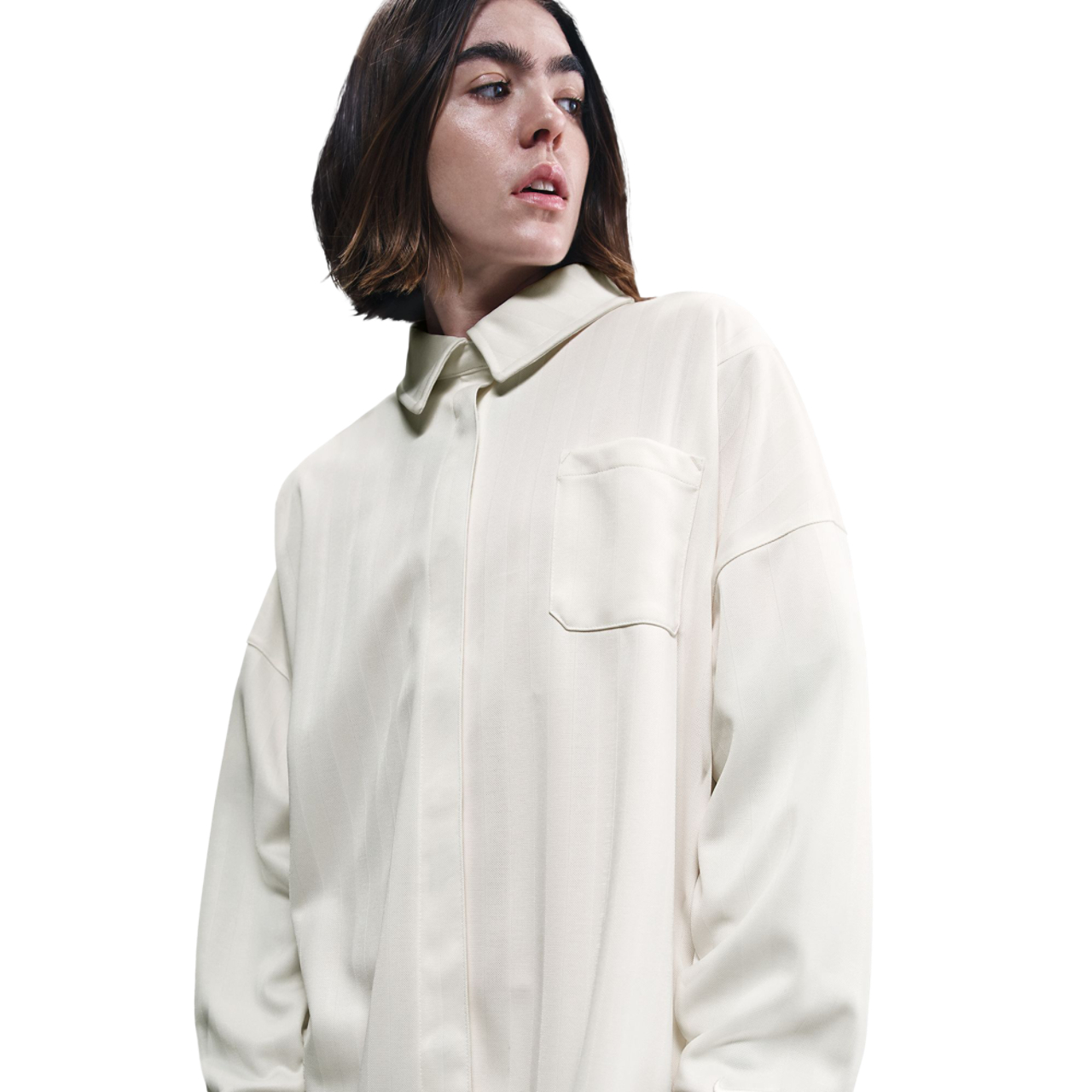 Nike Oversized Jacquard Striped Button Down Shirt Image 1 of 6. Tap to open photo gallery.