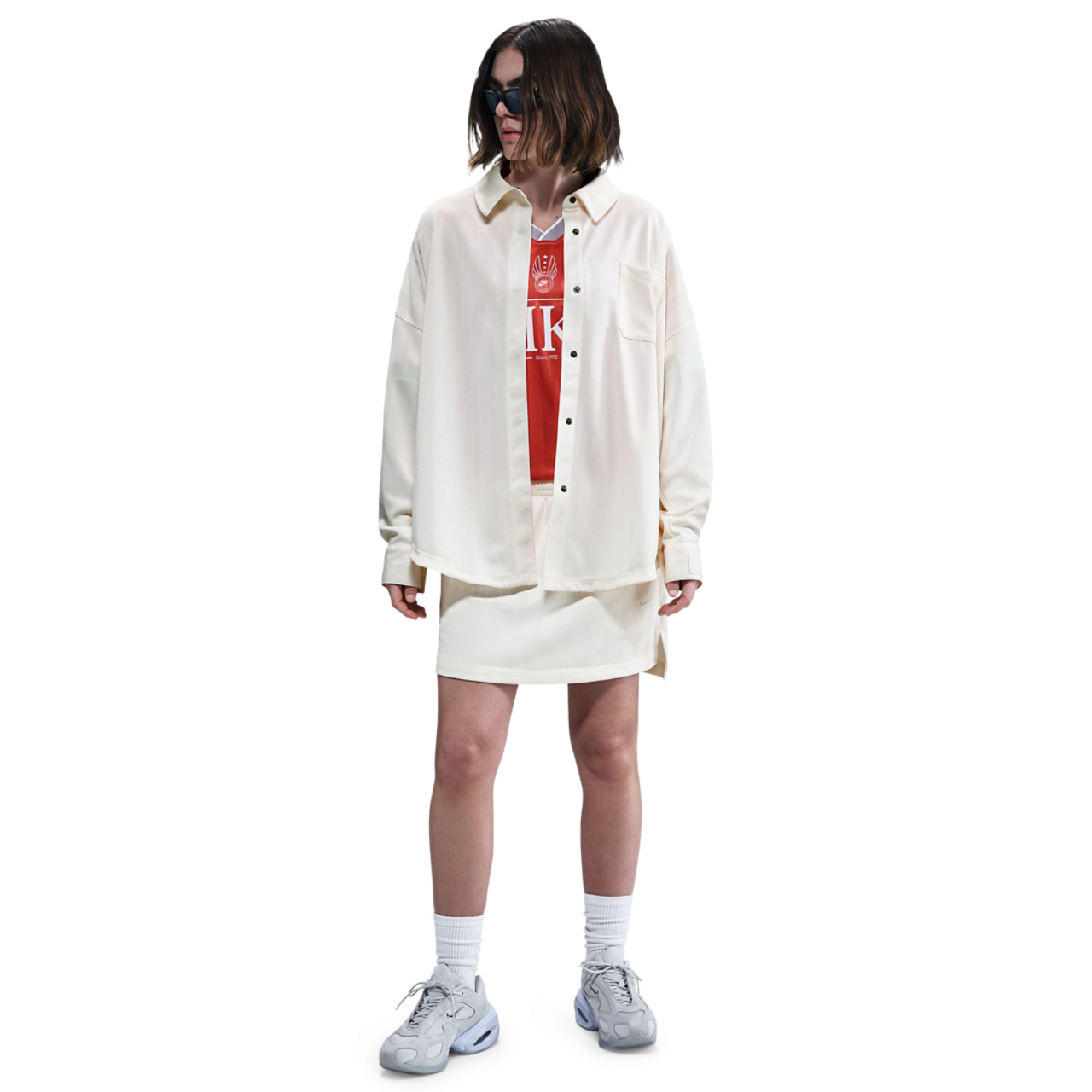 Nike Oversized Jacquard Striped Button Down Shirt Image 3 of 6. Tap to open photo gallery.