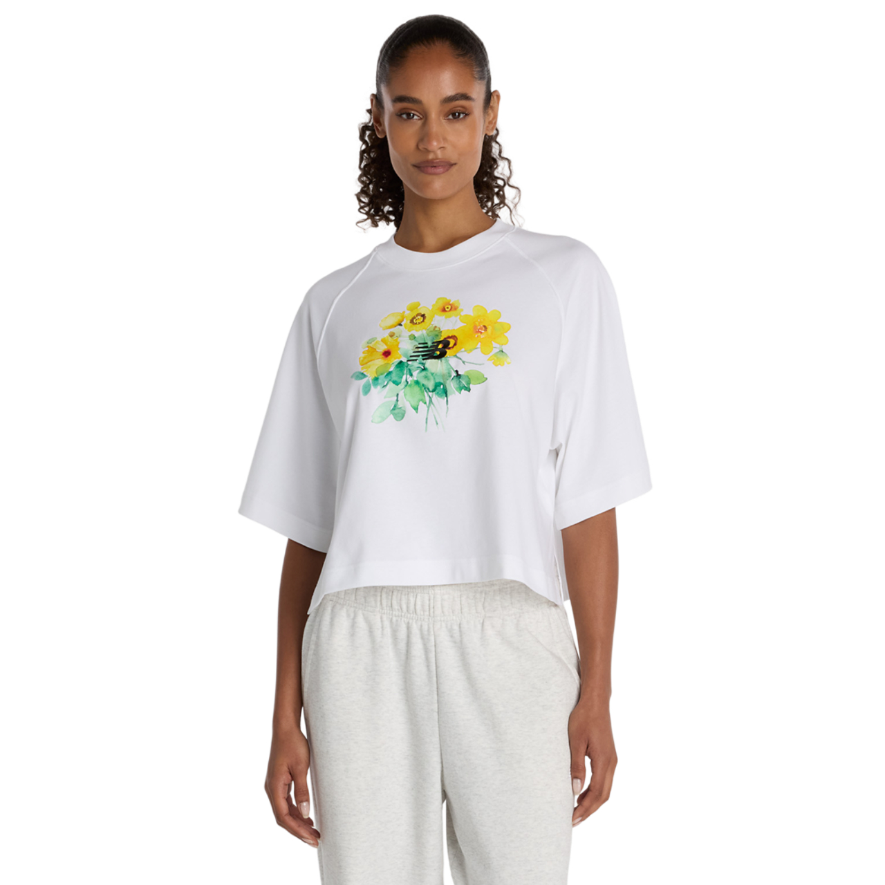 New Balance Watercolor Yellow Boxy T-shirt Image 2 of 6. Tap to open photo gallery.