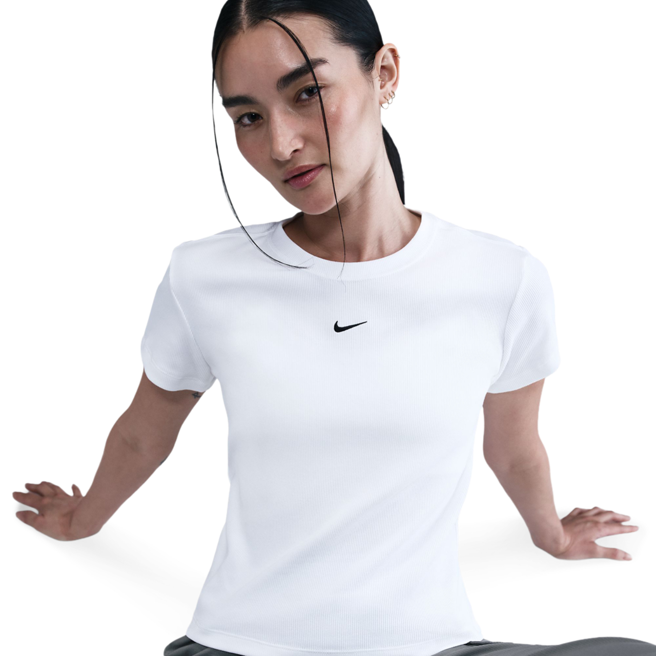Nike Sportswear Tight Ribbed Short Sleeve Tee Image 4 of 6. Tap to open photo gallery.