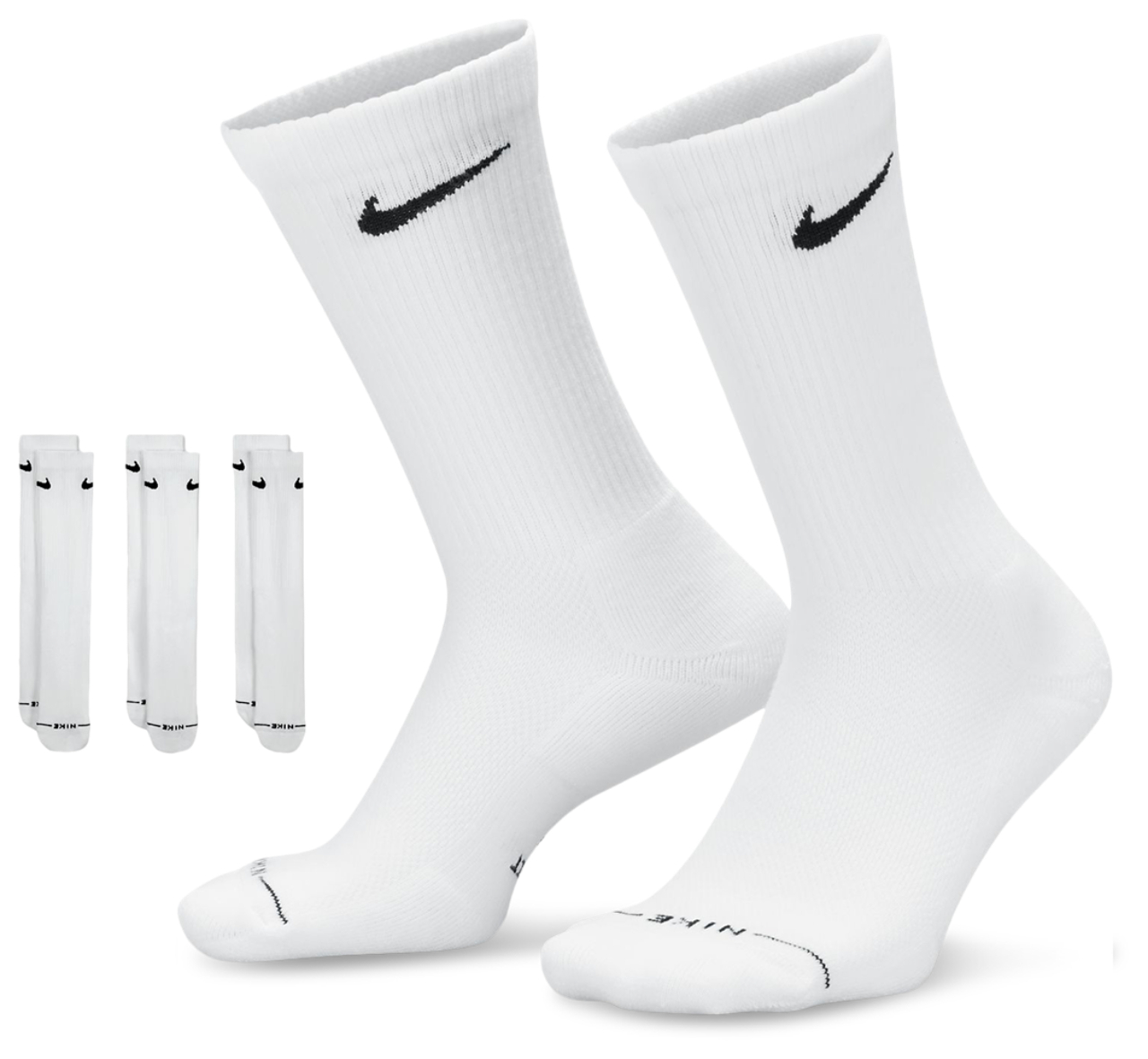 Nike Everday Elevated Crew Sock 3Pk White M Image 1 of 4. Tap to open photo gallery.