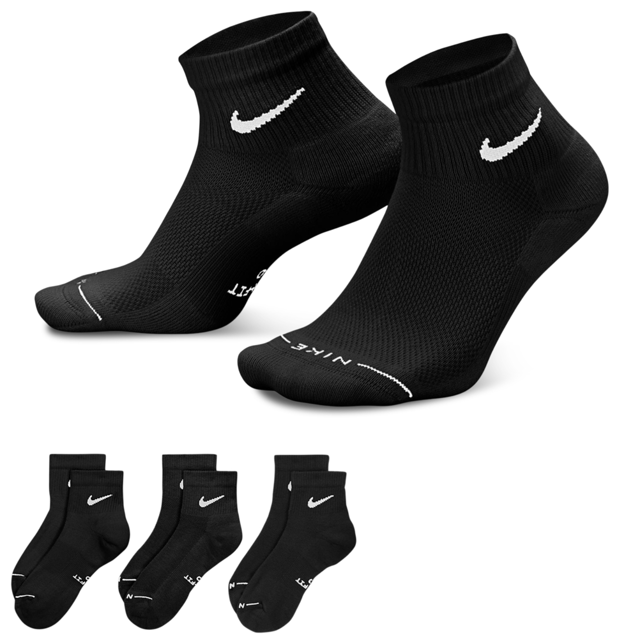 Nike Everyday Elevated Ankle Sock 3Pk Black Image 1 of 4. Tap to open photo gallery.
