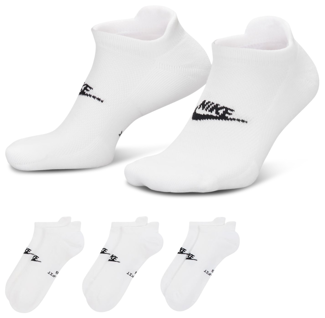 Nike Everyday Elevated No Show Sock 3Pk White Image 1 of 4. Tap to open photo gallery.