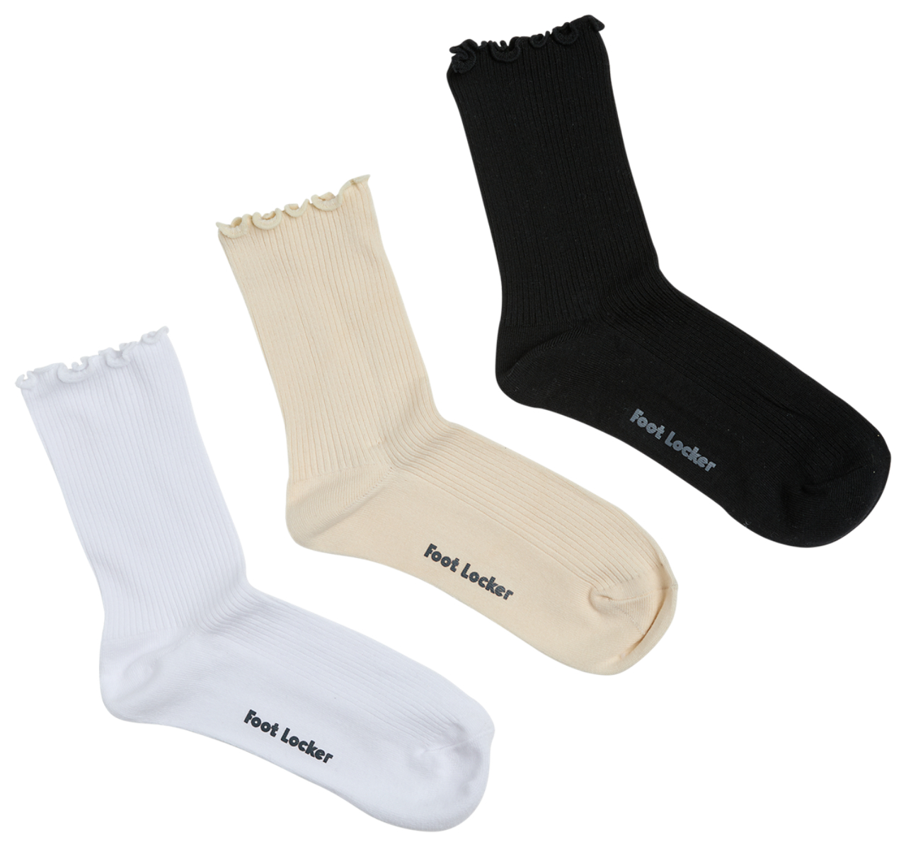 Foot Locker Rib Ruffle Crew Socks 3Pk Smalll (2-8) Image 1 of 1. Tap to open photo gallery.