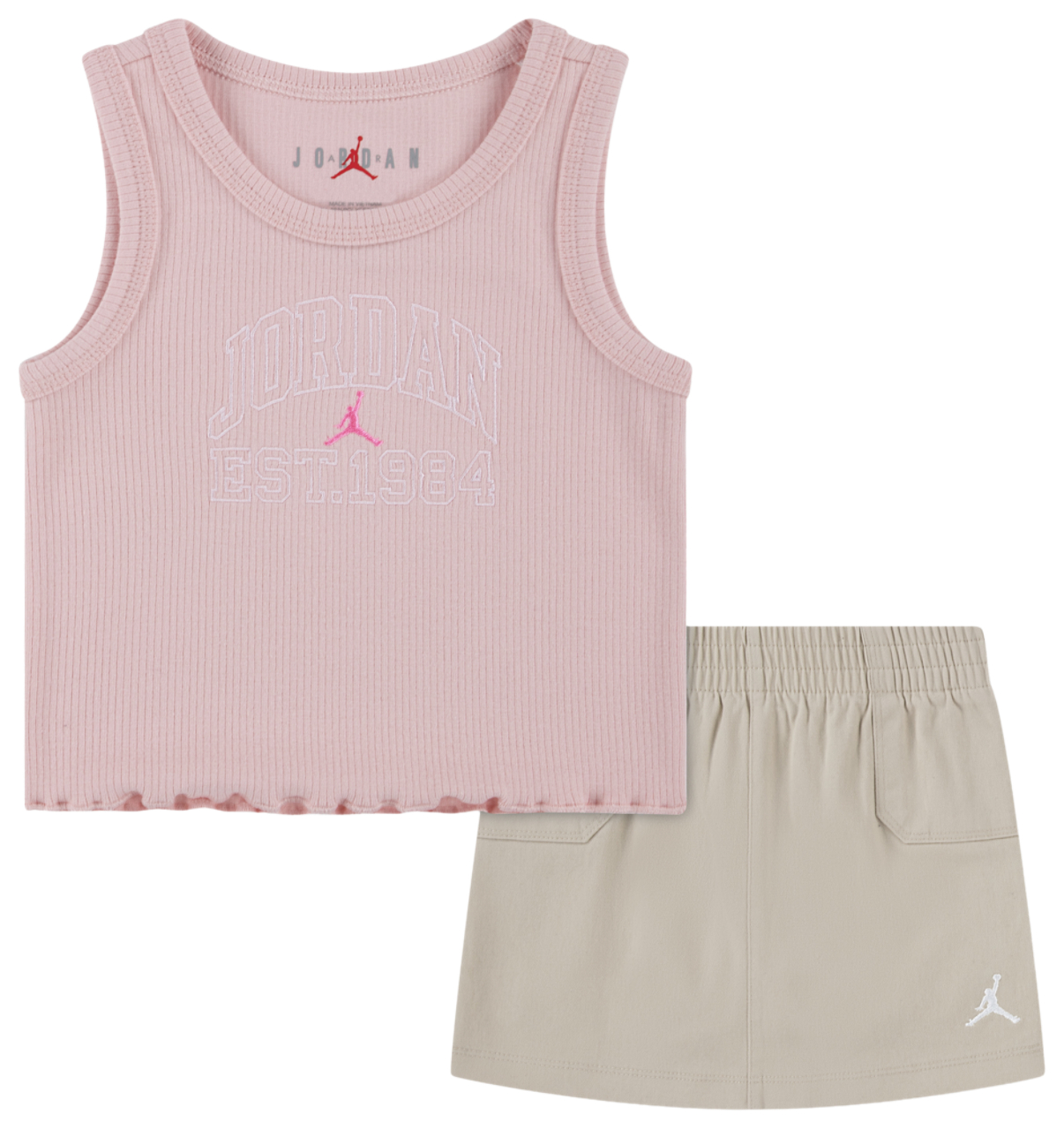 Jordan Ribbed Baby T-Shirt Cargo Skirt Set Image 1 of 5. Tap to open photo gallery.