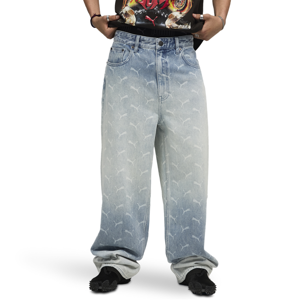 Puma X A$ap Denim Open Hem Pants Image 1 of 4. Tap to open photo gallery.