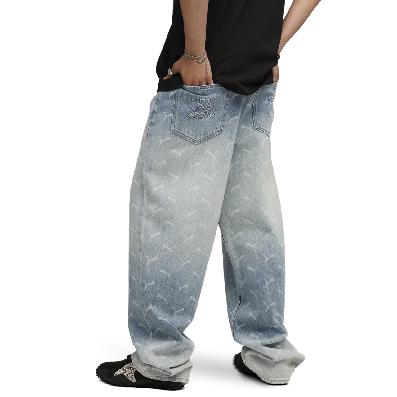 Puma X A$ap Denim Open Hem Pants Image 3 of 4. Tap to open photo gallery.