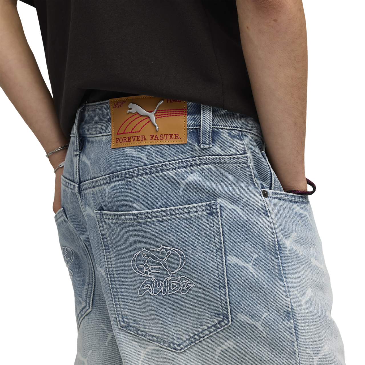 Puma X A$ap Denim Open Hem Pants Image 4 of 4. Tap to open photo gallery.