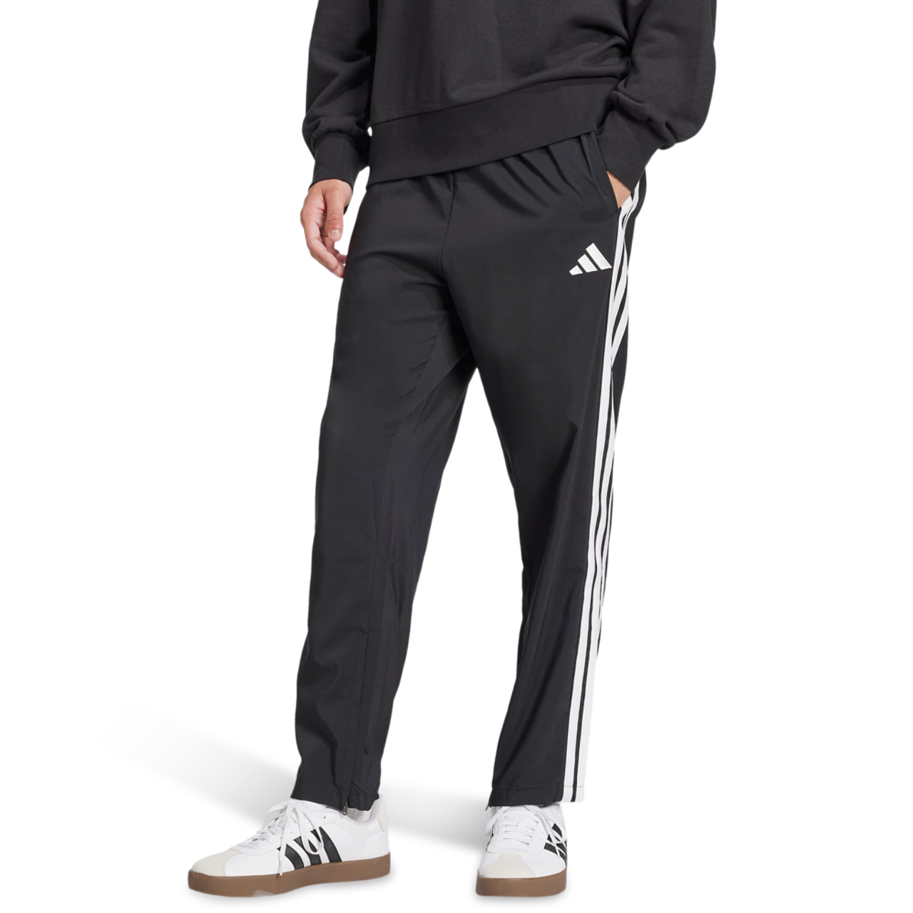 adidas Essentials 3-Stripes Joggers Open Hem Image 1 of 4. Tap to open photo gallery.