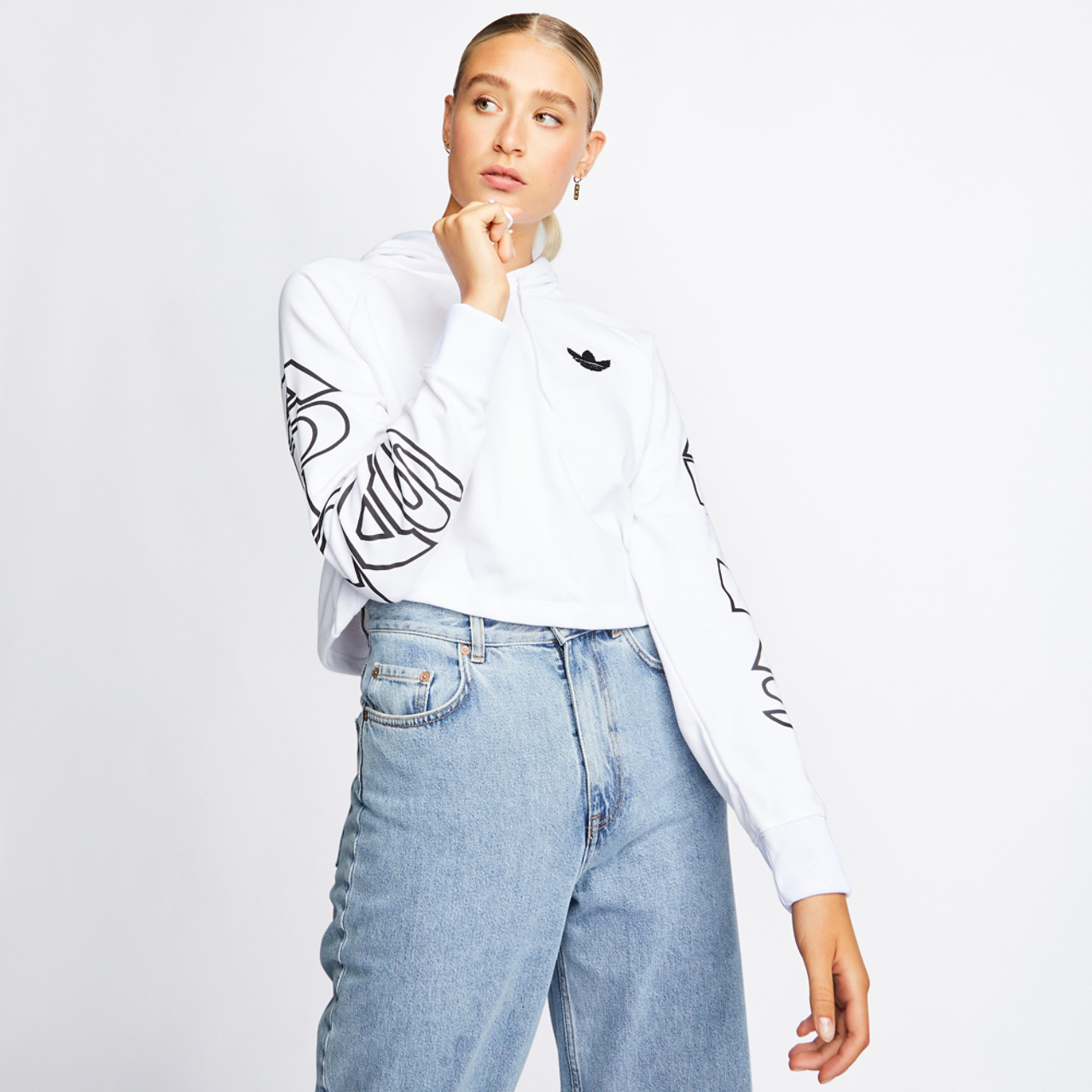 adidas Cropped Letter Hoodie Image 1 of 7. Tap to open photo gallery.