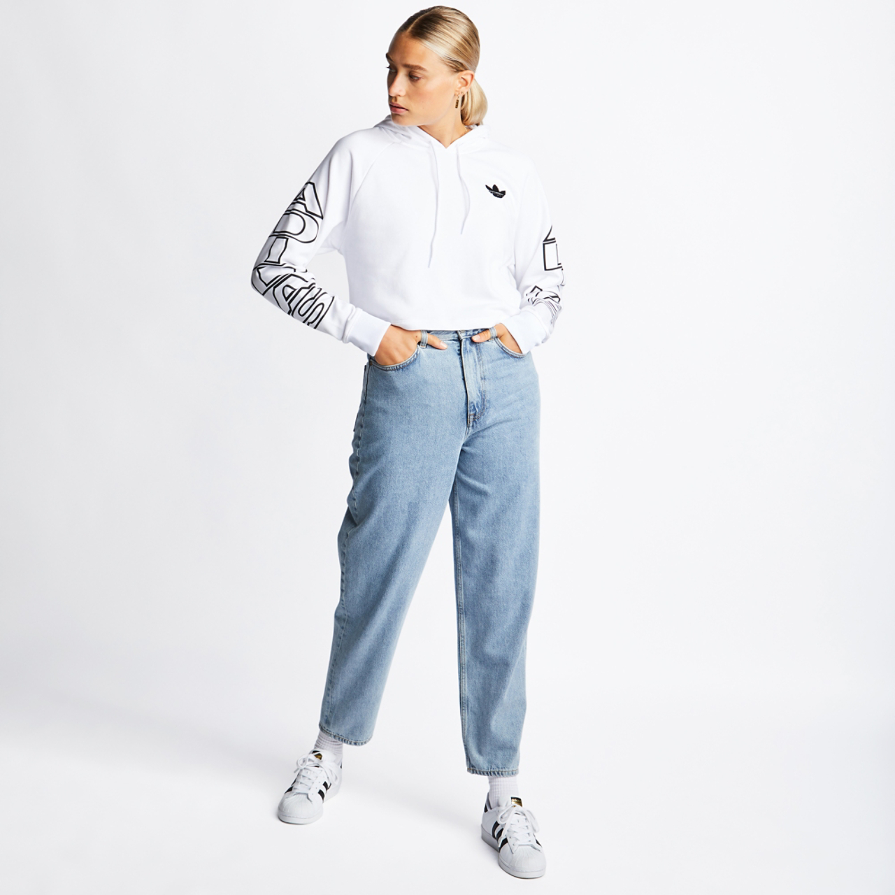 adidas Cropped Letter Hoodie Image 3 of 7. Tap to open photo gallery.