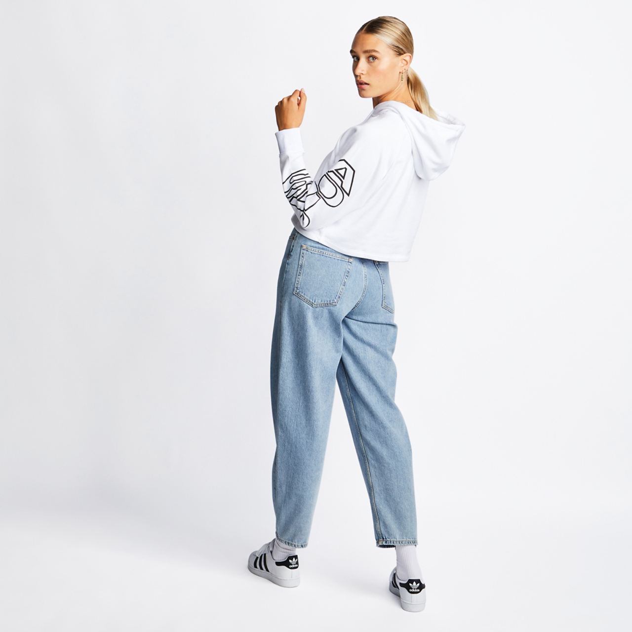 adidas Cropped Letter Hoodie Image 4 of 7. Tap to open photo gallery.