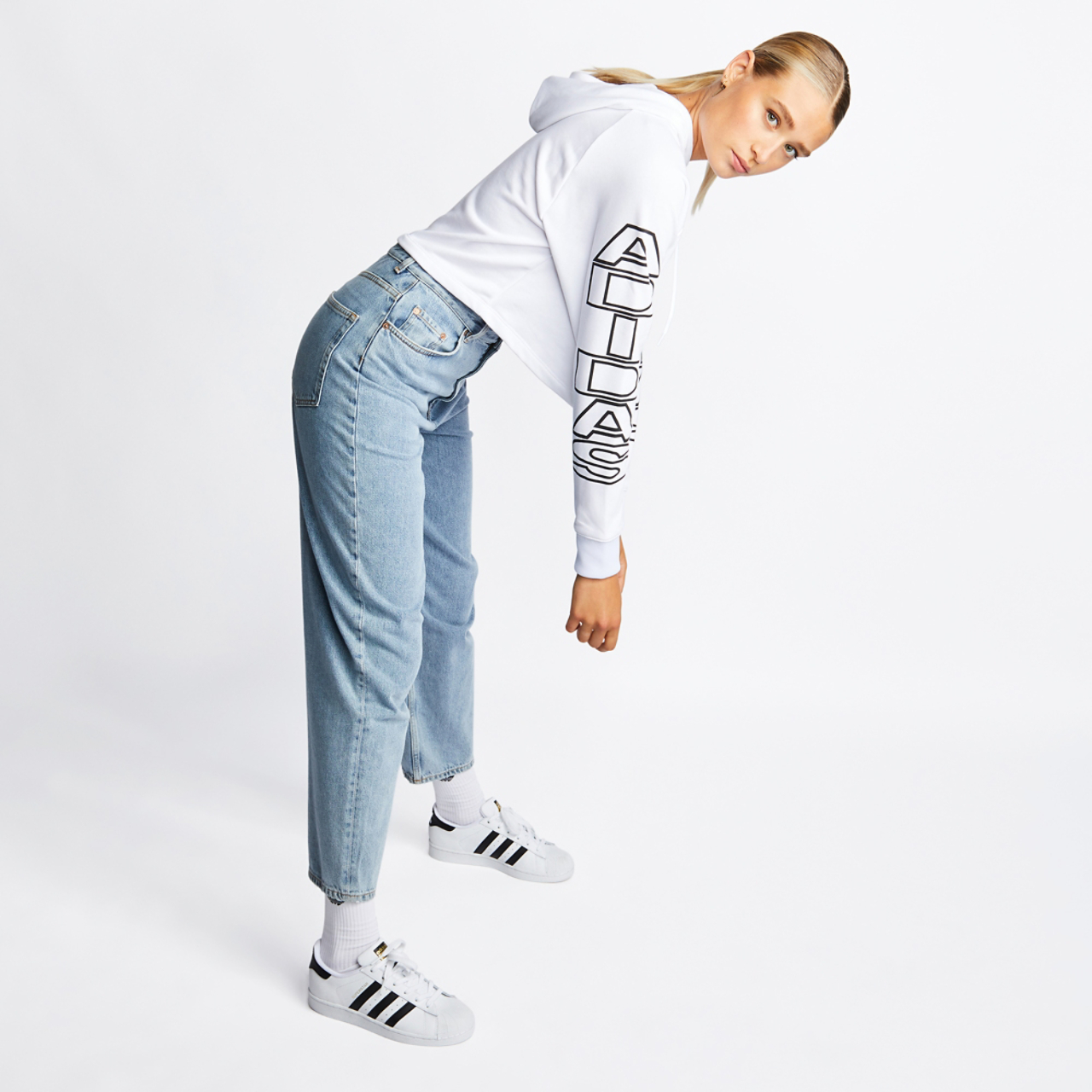 adidas Cropped Letter Hoodie Image 6 of 7. Tap to open photo gallery.