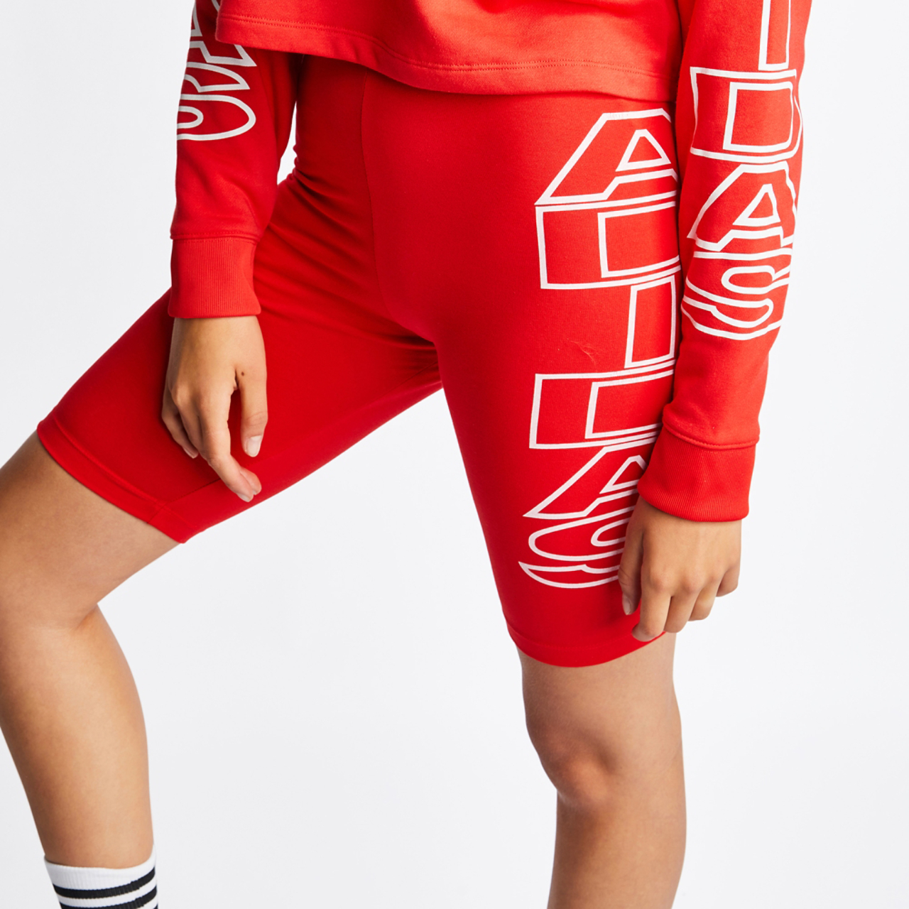 adidas Mid-waist Letter Short Tights Image 4 of 5. Tap to open photo gallery.