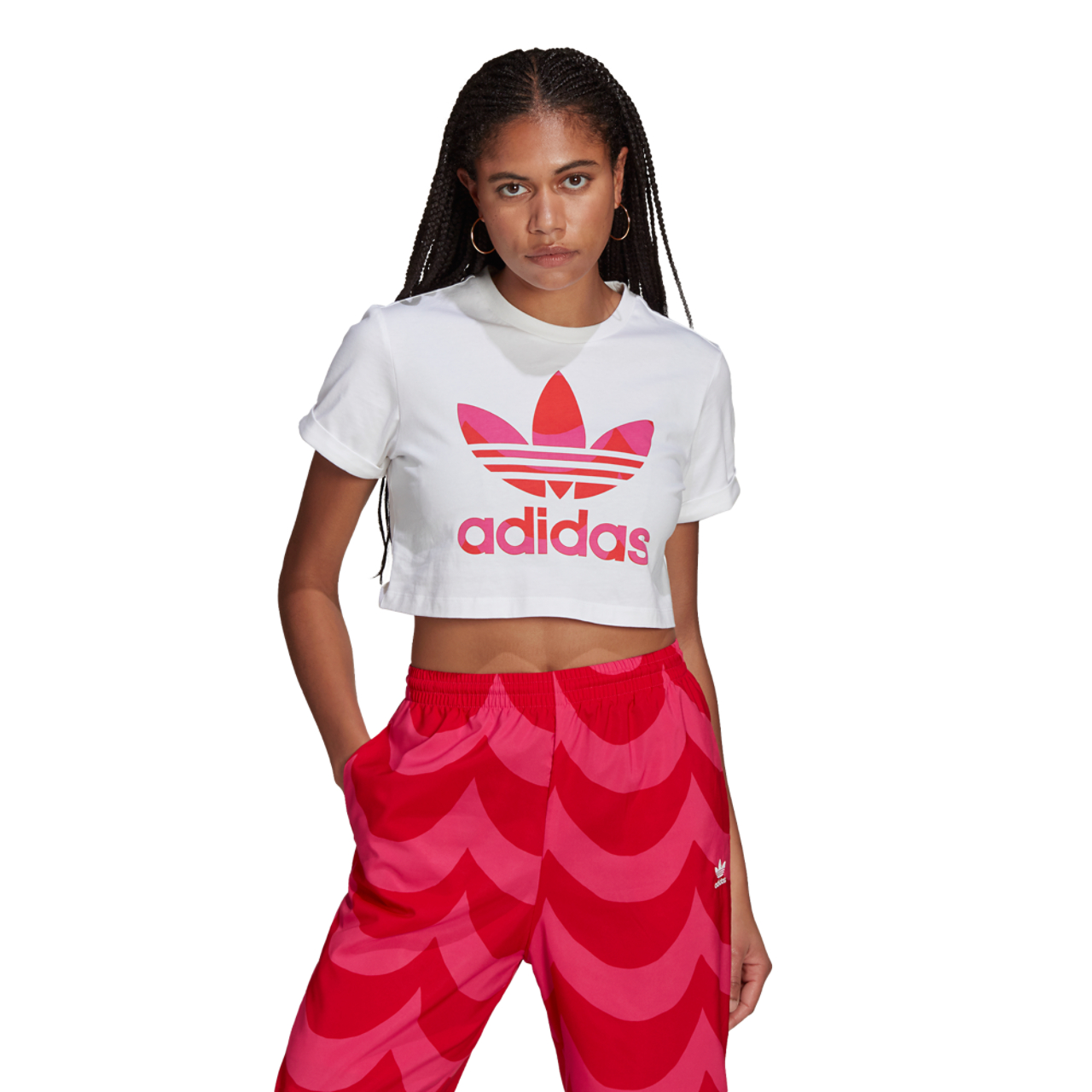 adidas Marimekko Trefoil Infill Cropped Tee Image 1 of 4. Tap to open photo gallery.