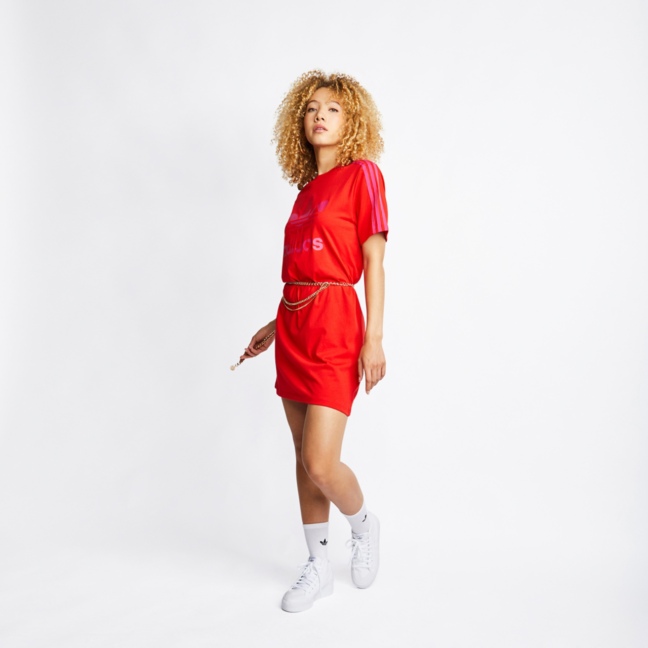 adidas Marimekko Trefoil Print Infill Tee Dress Image 2 of 5. Tap to open photo gallery.
