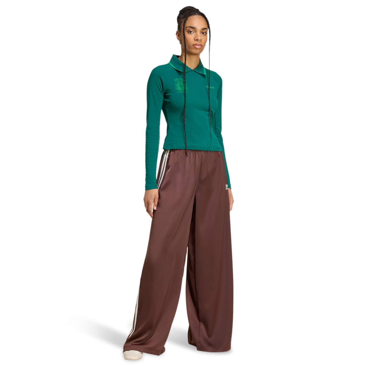 adidas Adicolor Satin Wide Leg Track Joggers Image 2 of 5. Tap to open photo gallery.