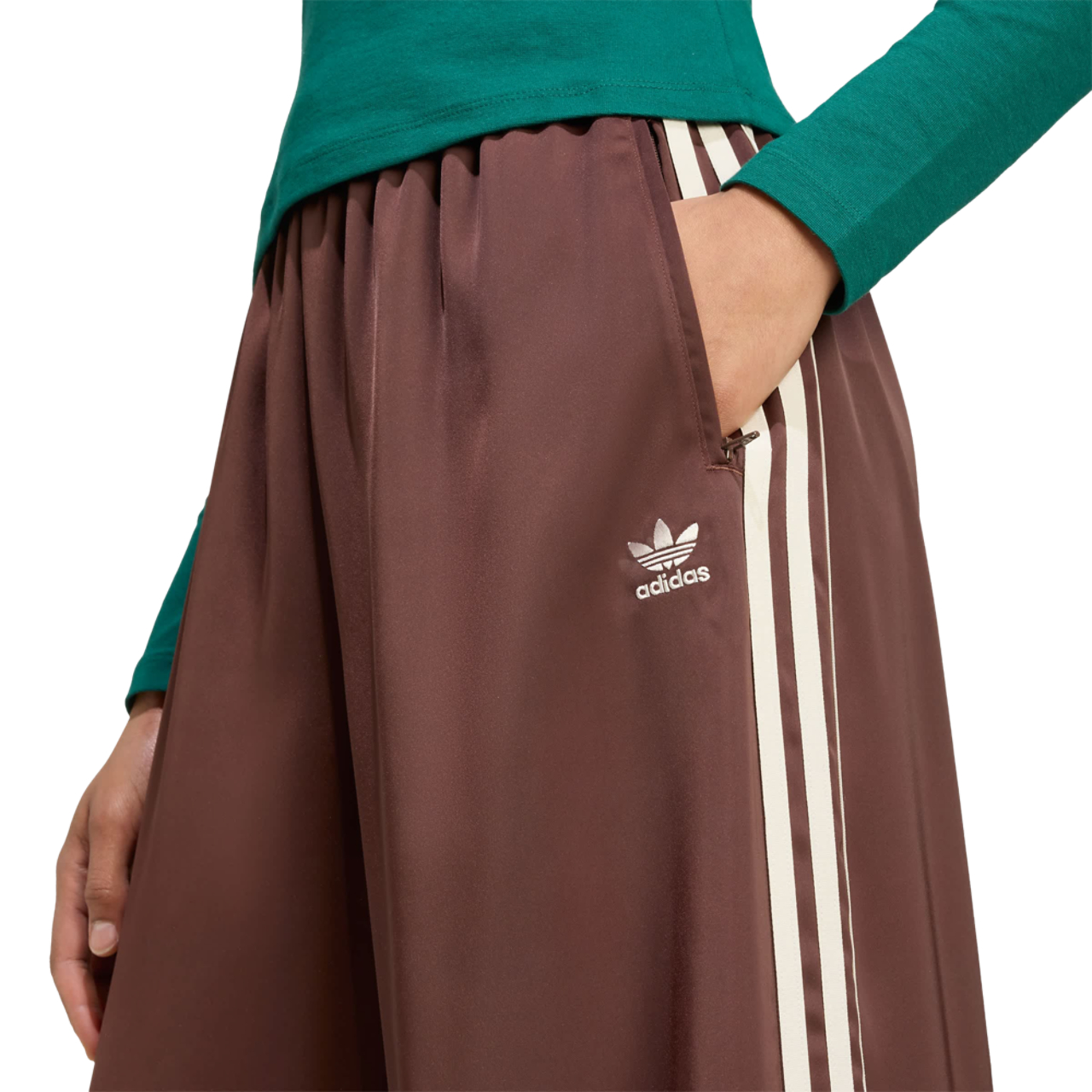 adidas Adicolor Satin Wide Leg Track Joggers Image 4 of 5. Tap to open photo gallery.