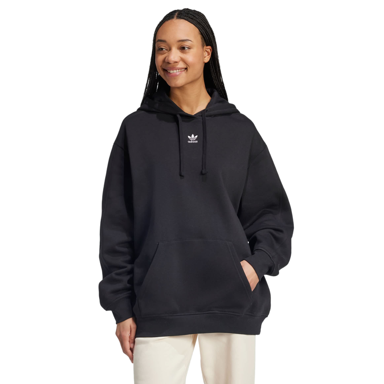 adidas Essentials Oversized Fleece Hoodie Image 1 of 4. Tap to open photo gallery.