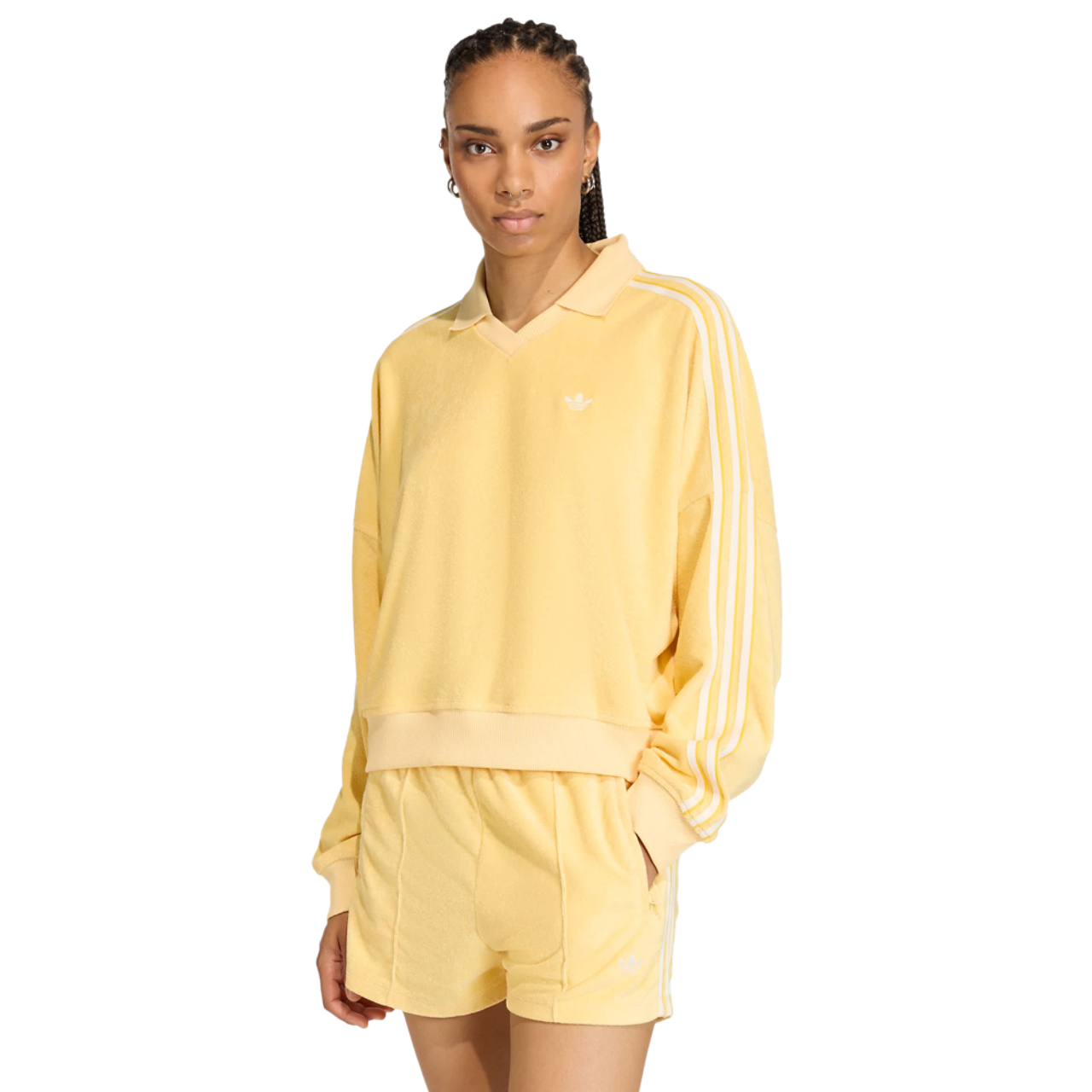 adidas Terry Towel V Neck Polo Shirt Image 1 of 4. Tap to open photo gallery.