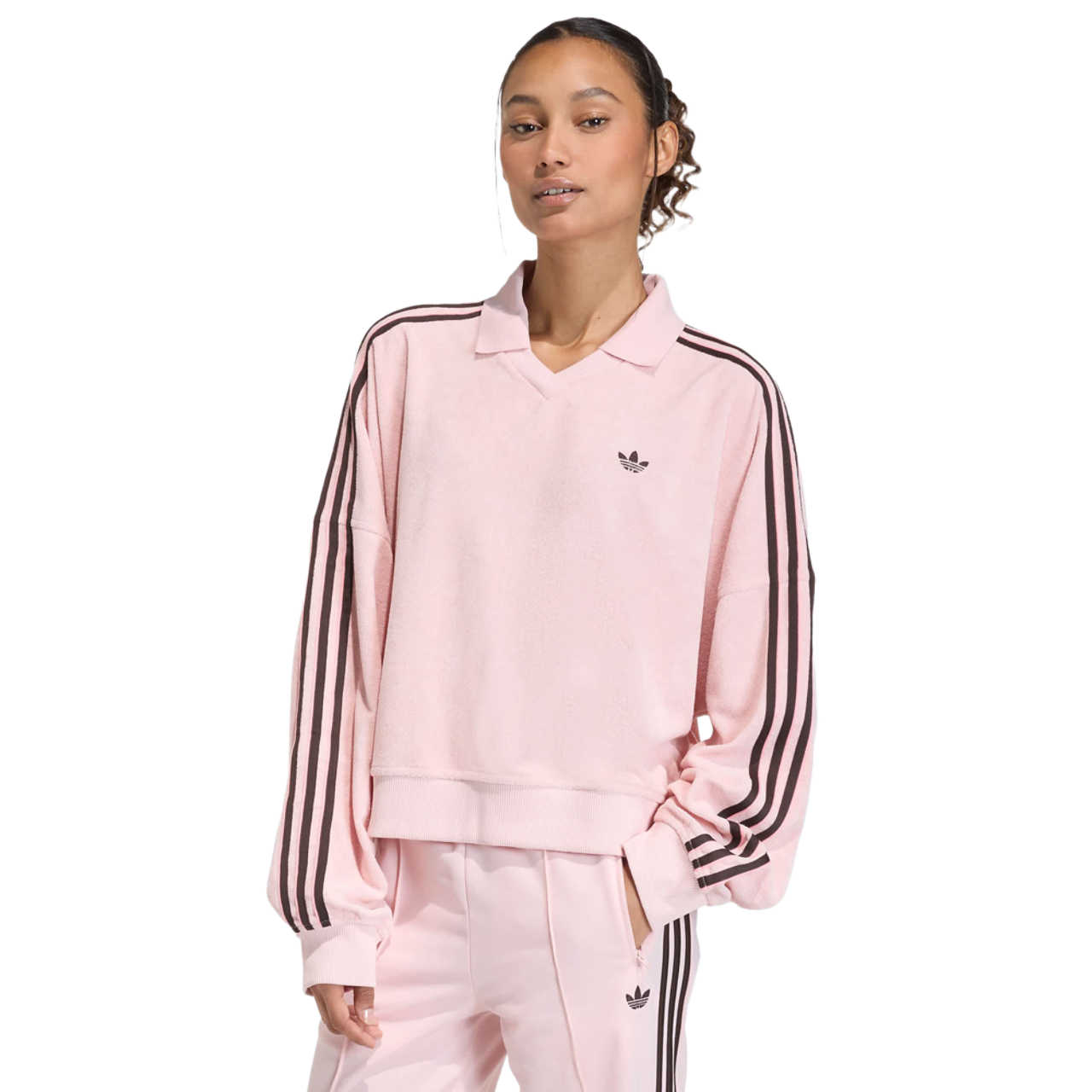 adidas Terry Towel V Neck Polo Shirt Image 1 of 4. Tap to open photo gallery.