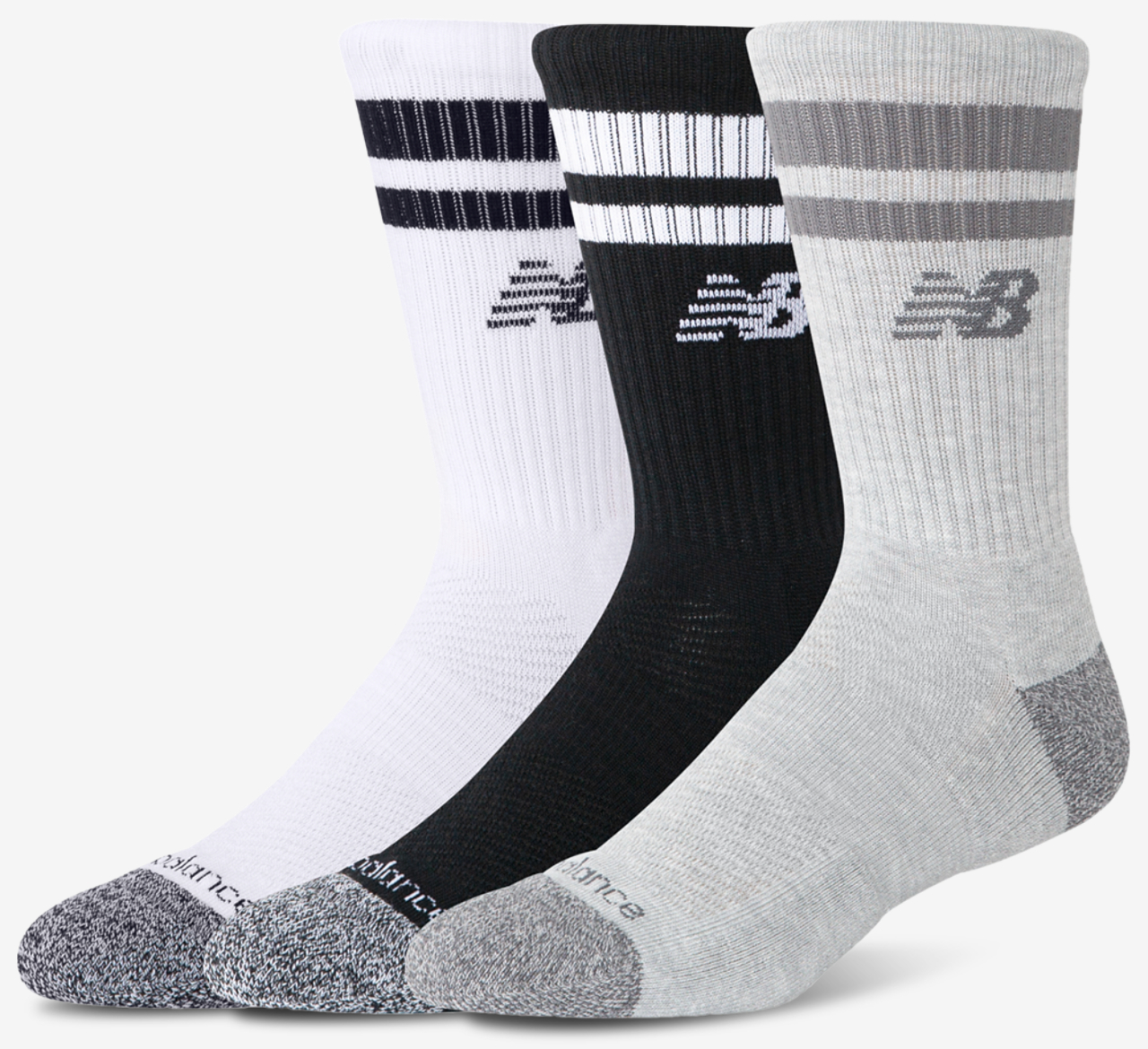 New Balance Cushion 3 Stripes Crew Socks 3 Pack Image 1 of 1. Tap to open photo gallery.