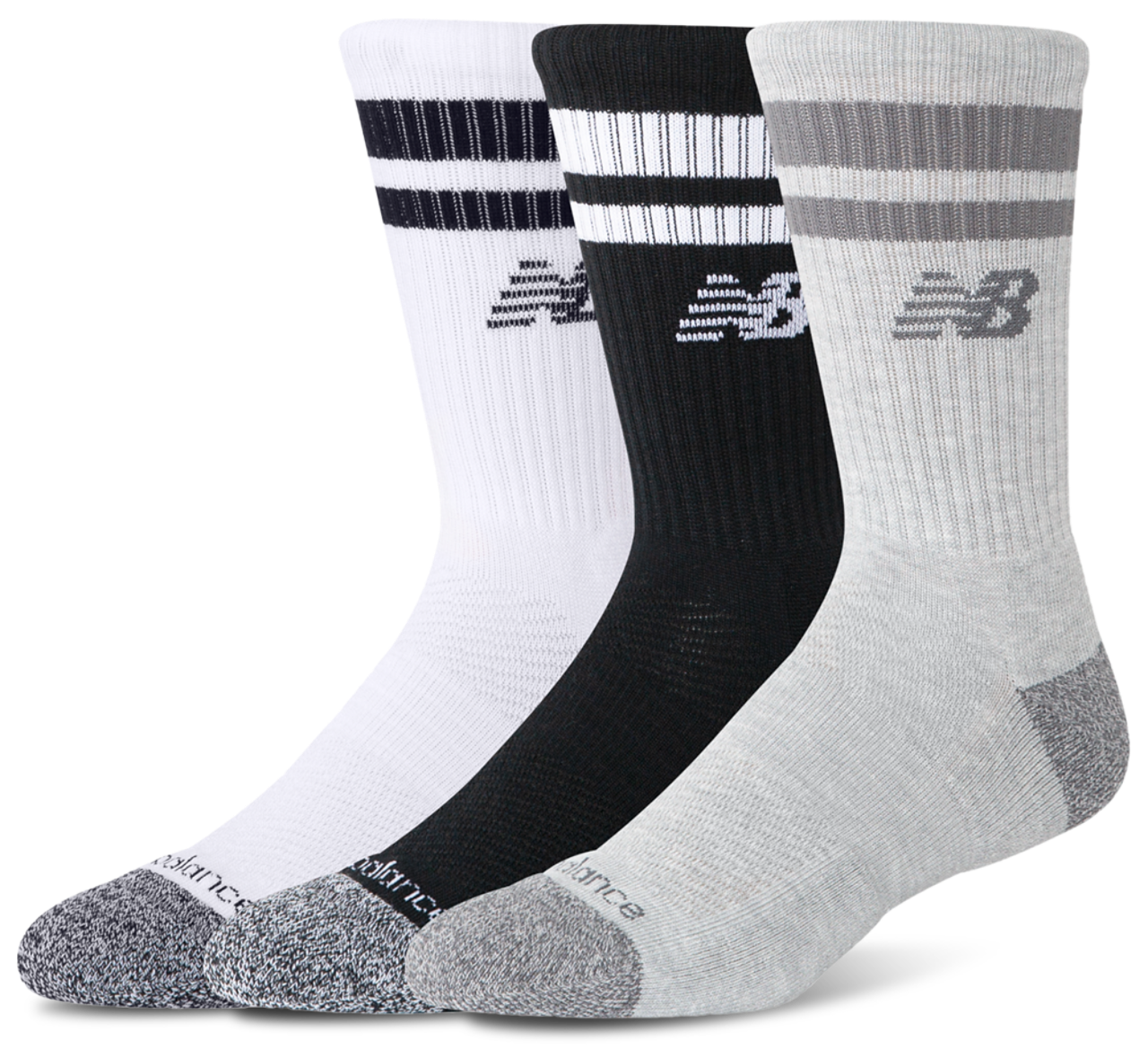 New Balance Cushion 3 Stripes Crew Socks 3 Pack Image 1 of 1. Tap to open photo gallery.