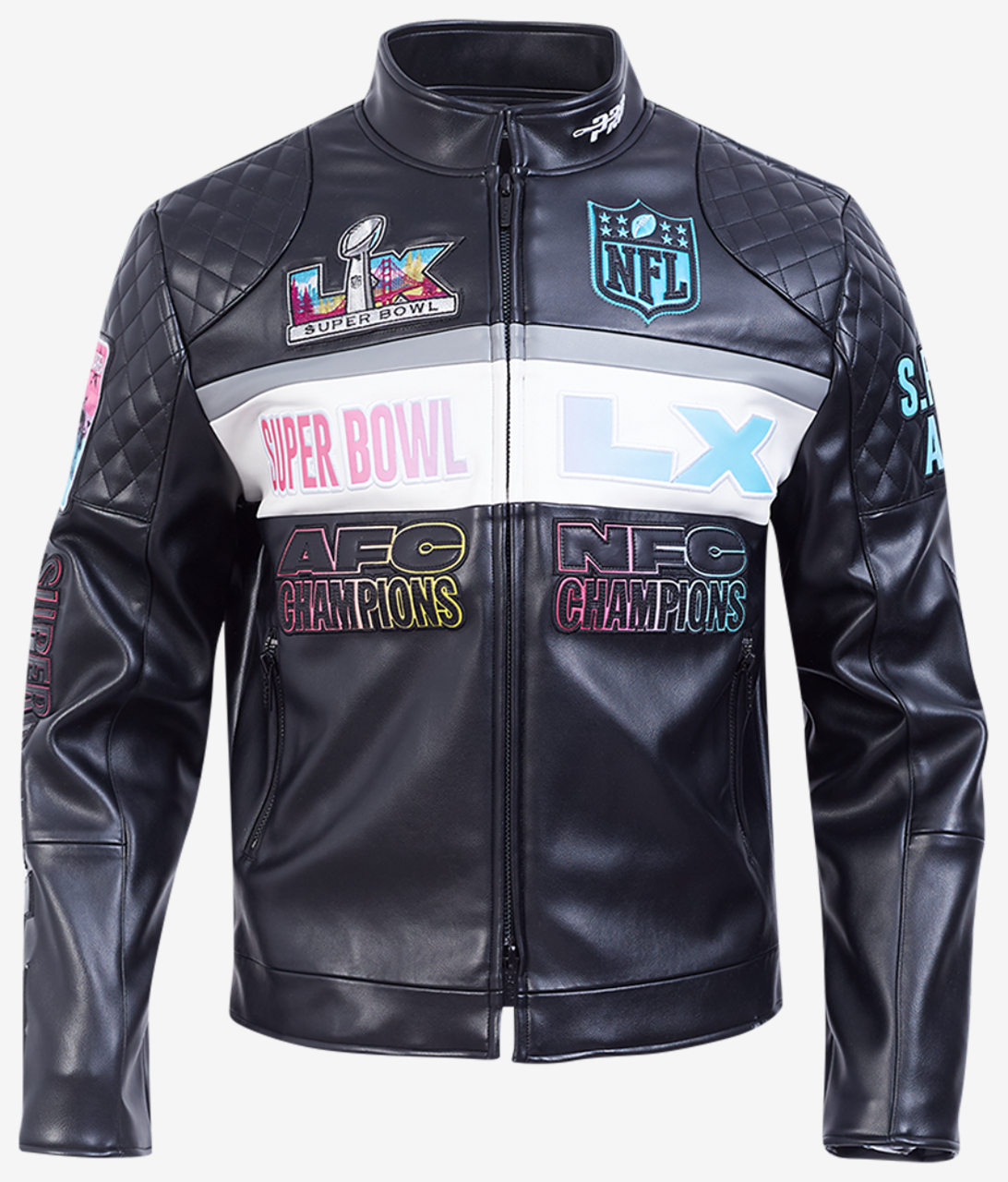 Pro Standard NFL Super Bowl 60 Moto Jacket Image 1 of 8. Tap to open photo gallery.