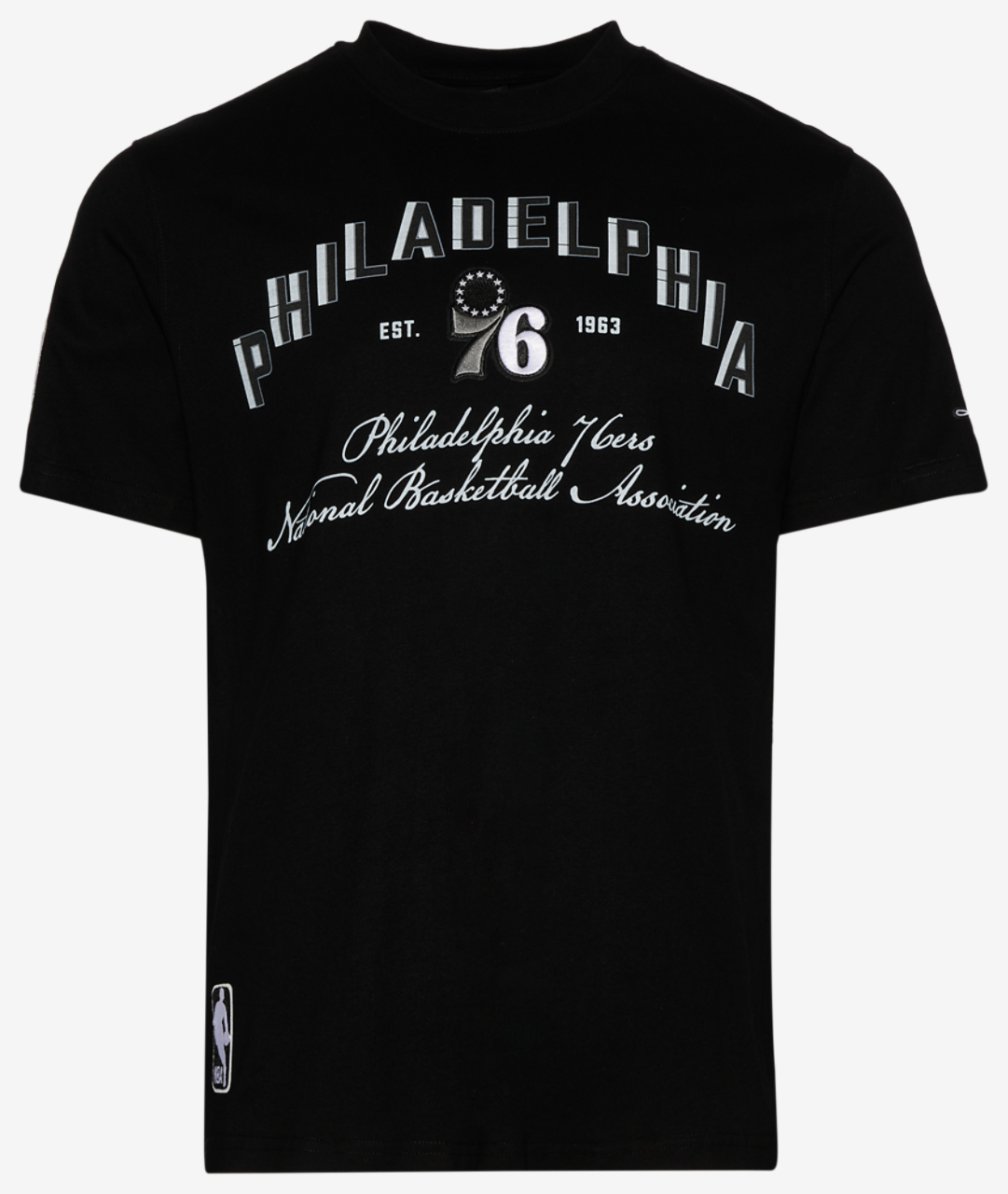 Pro Standard Philadelphia 76ers Black Cat S/S Flex T-Shirt Image 1 of 5. Tap to open photo gallery.