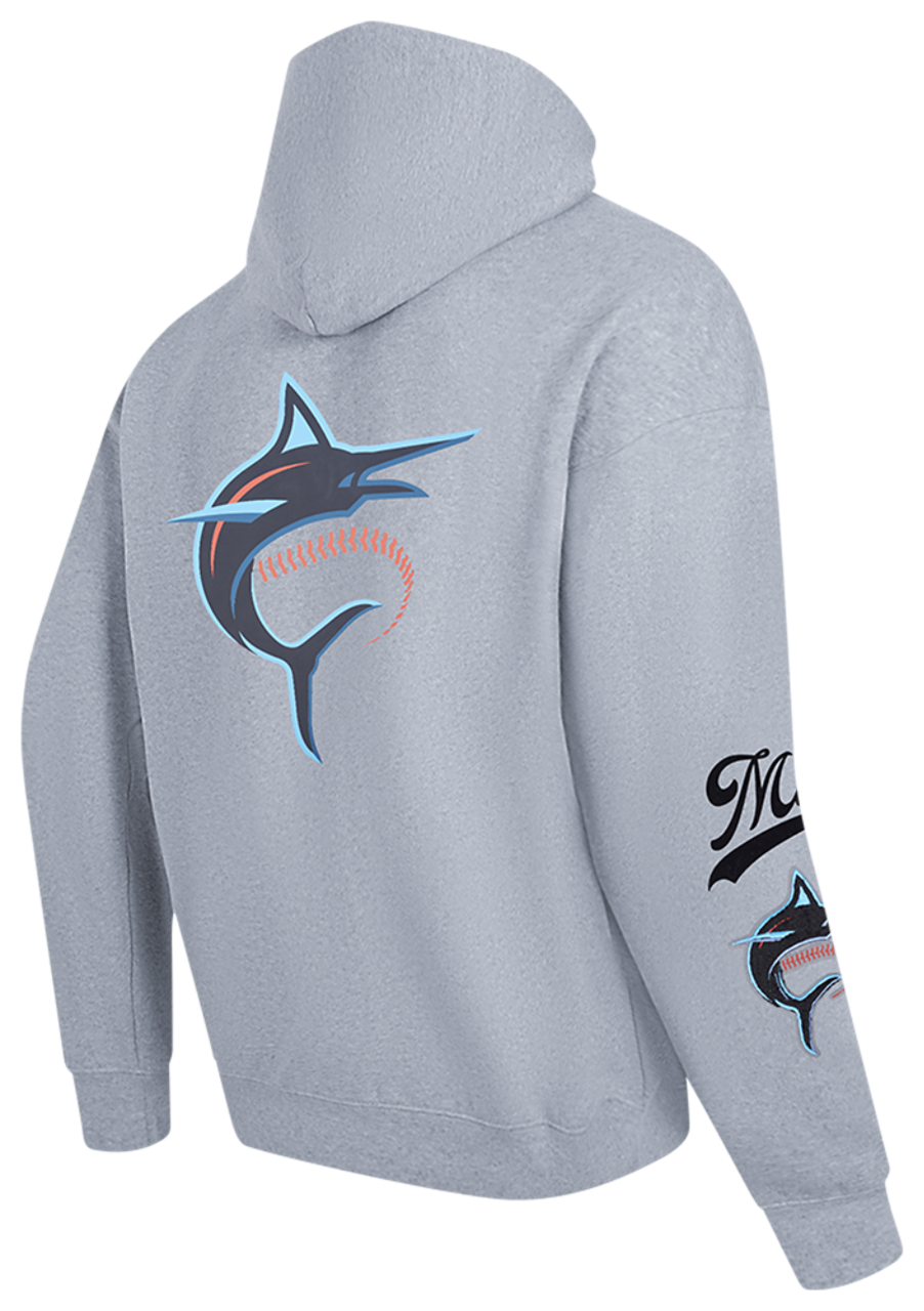 Pro Standard Marlins Living Large Drop Shoulder PO Hoodie Image 4 of 8. Tap to open photo gallery.