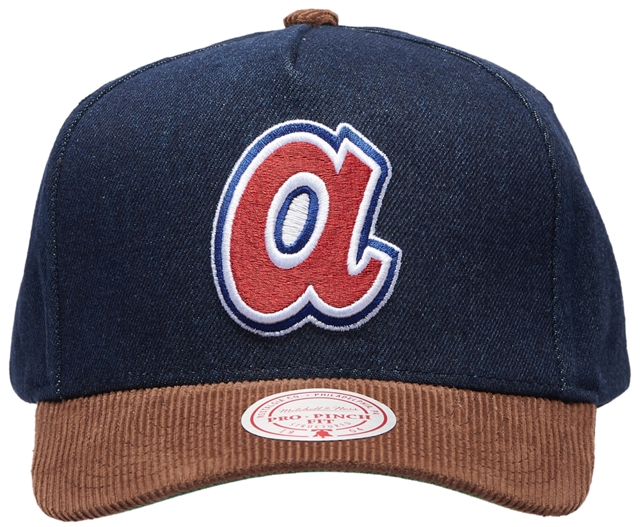 Mitchell & Ness Braves Denim Cord Pro Pinch Cap Image 2 of 5. Tap to open photo gallery.