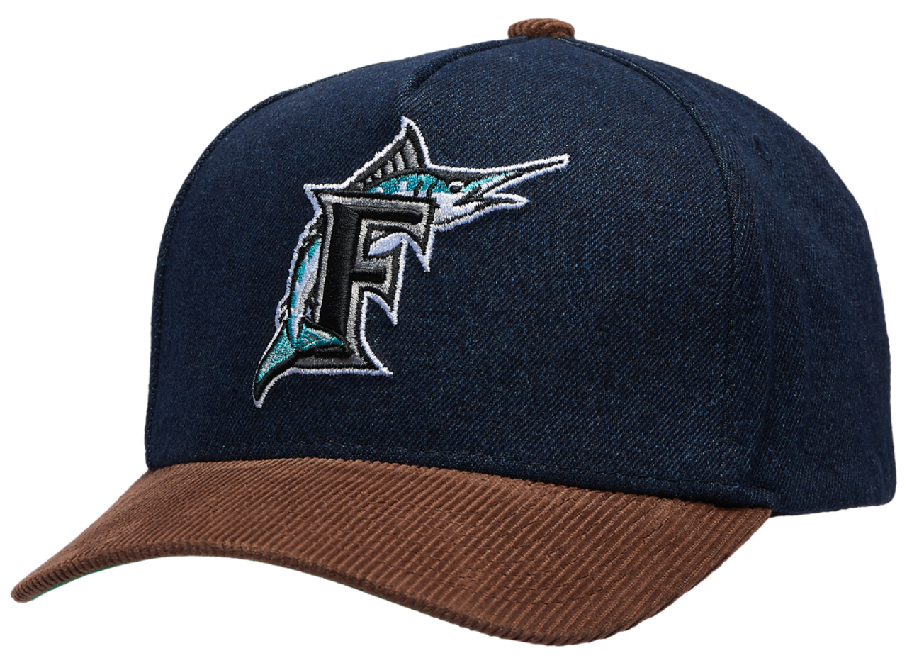 Mitchell & Ness Marlins Denim Cord Pro Pinch Cap Image 1 of 5. Tap to open photo gallery.