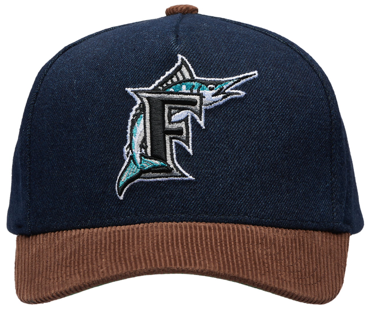 Mitchell & Ness Marlins Denim Cord Pro Pinch Cap Image 2 of 5. Tap to open photo gallery.