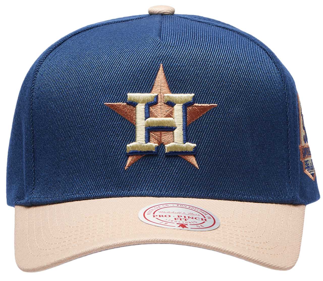 Mitchell & Ness Astros Navy & Tan Pro Pinch Cap Image 2 of 5. Tap to open photo gallery.