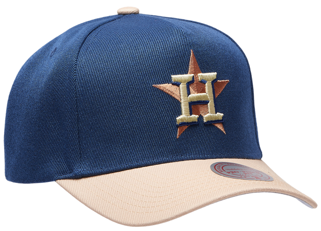 Mitchell & Ness Astros Navy & Tan Pro Pinch Cap Image 3 of 5. Tap to open photo gallery.