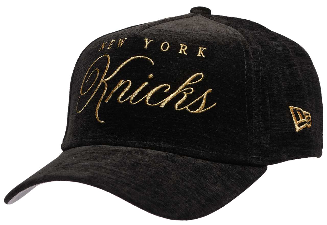 New Era Knicks 940 A Frame Velvet Script Cap Image 1 of 5. Tap to open photo gallery.
