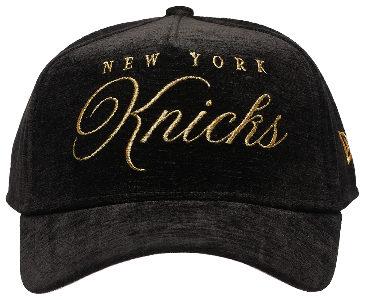 New Era Knicks 940 A Frame Velvet Script Cap Image 2 of 5. Tap to open photo gallery.