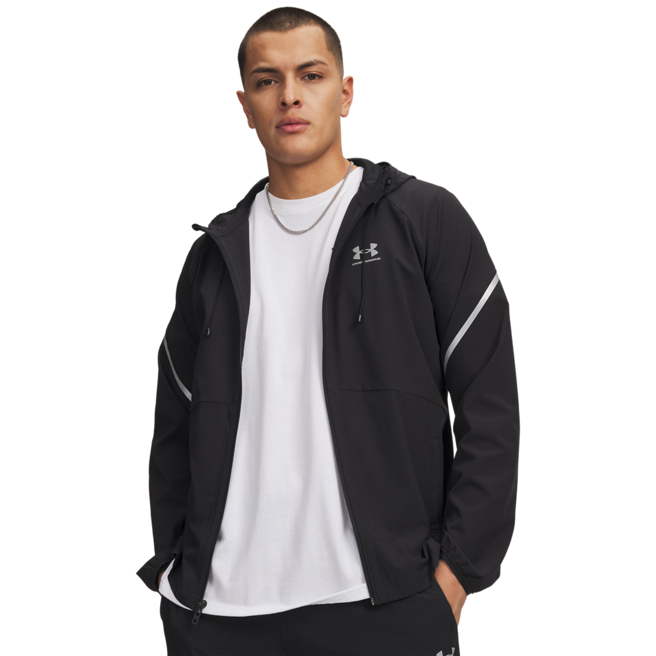 Under Armour Vibe Woven Reflective Jacket Image 1 of 3. Tap to open photo gallery.