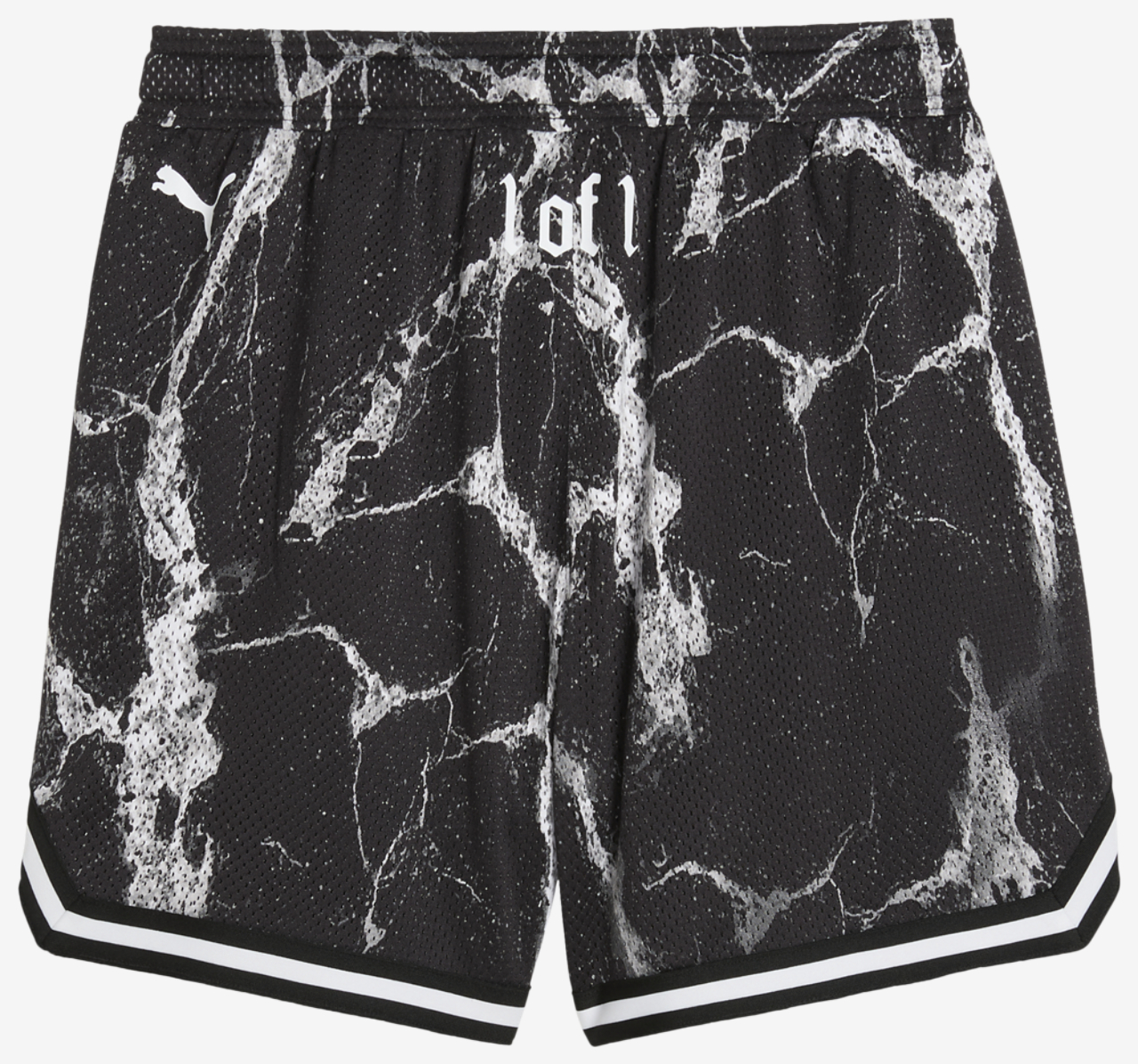PUMA Melo LaFrance Written in Chrome AOP Shorts Image 2 of 2. Tap to open photo gallery.